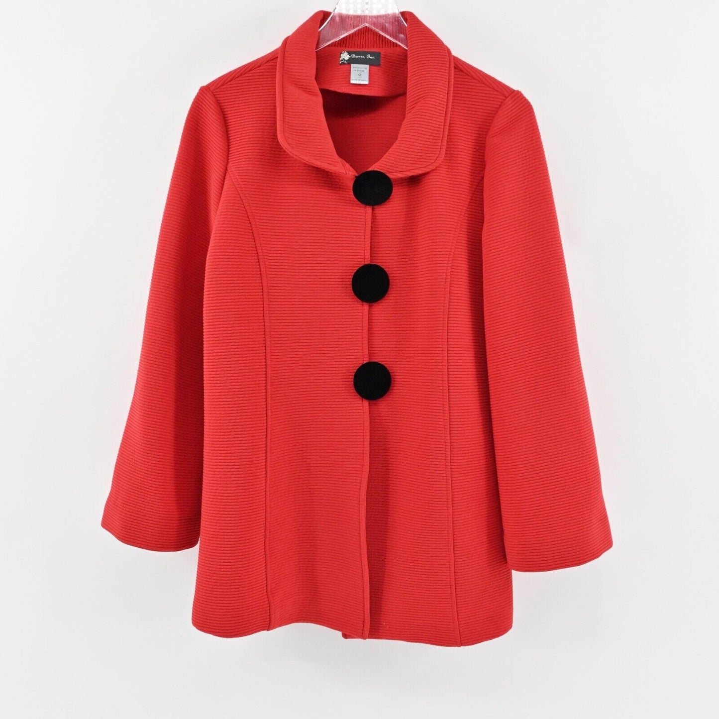 DAMEE INC Jacket Size M Red Ribbed Overcoat Black Button Front Retro Twee Mod