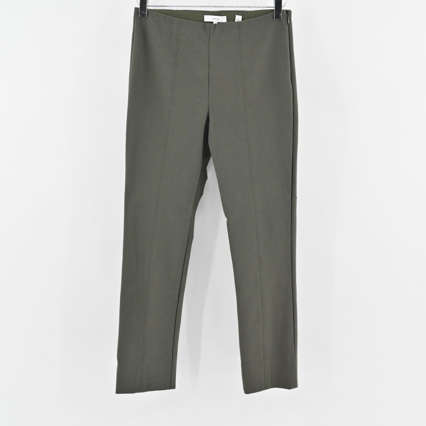 VINCE Pants Womens Size M Olive Green Skinny Stretch Back Slit Ankle Minimalist
