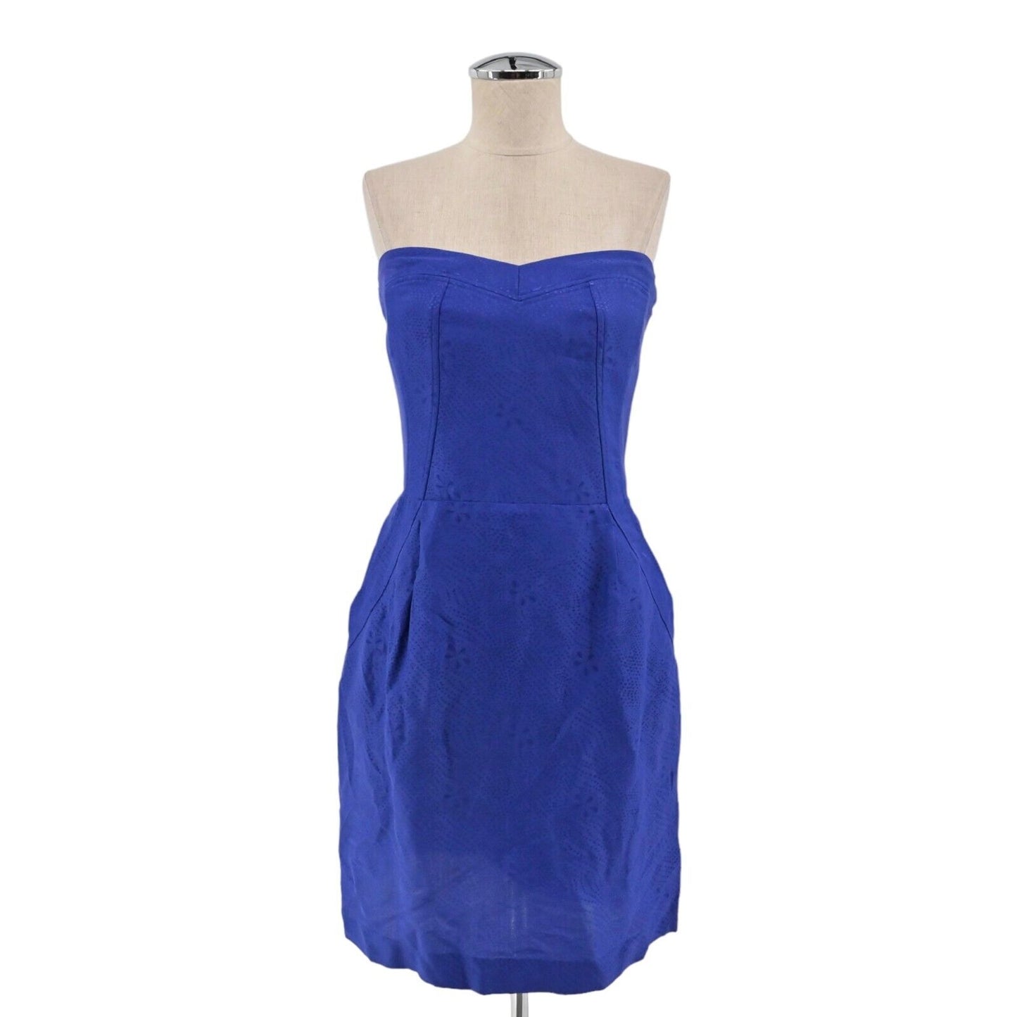 REBECCA TAYLOR Dress Womens Size 6 Blue Floral Silk Blend Strapless Sweetheart