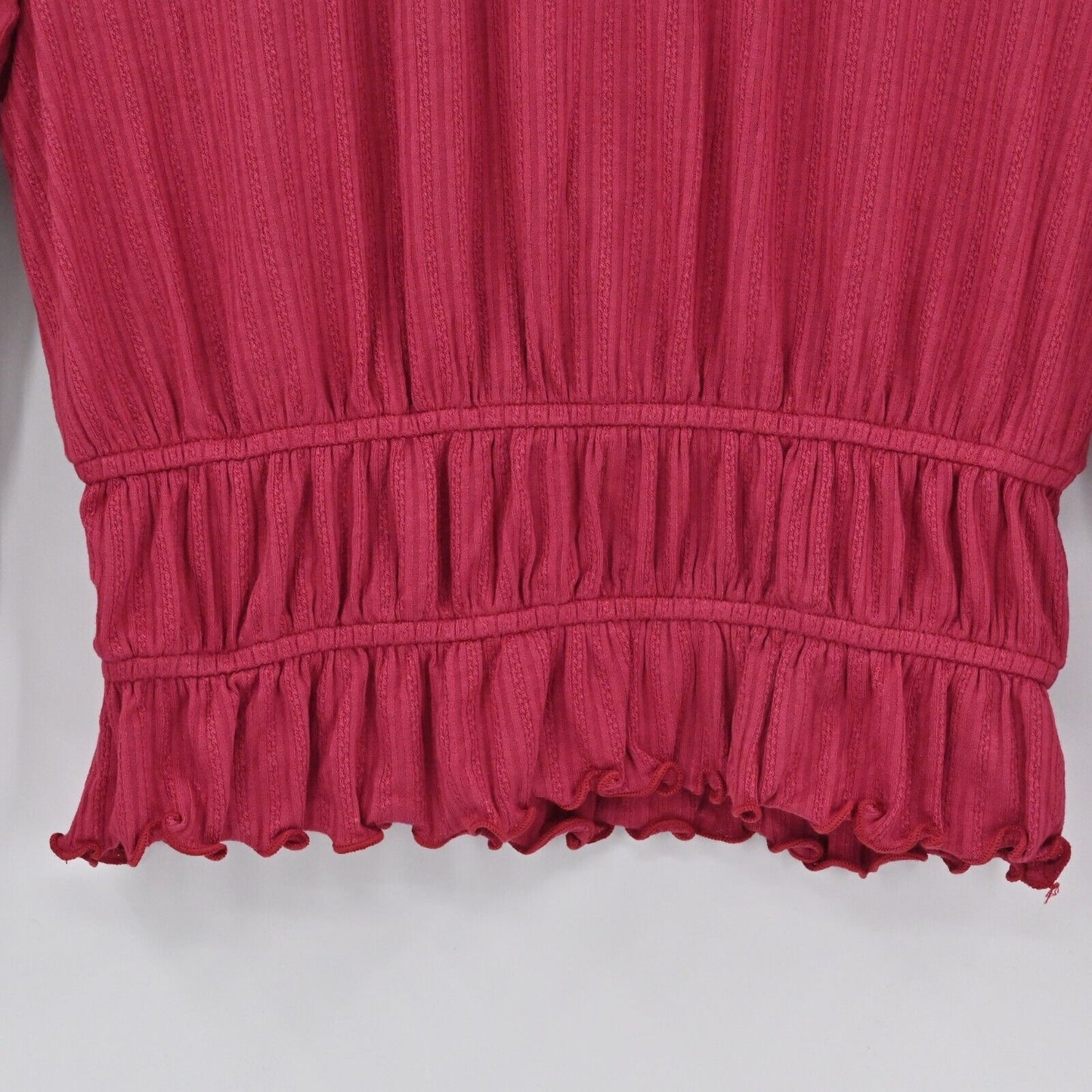 LOST WANDER Top Womens Sz XS Pink Smocked Hem Blouse Mock Neck Long Sleeve NEW