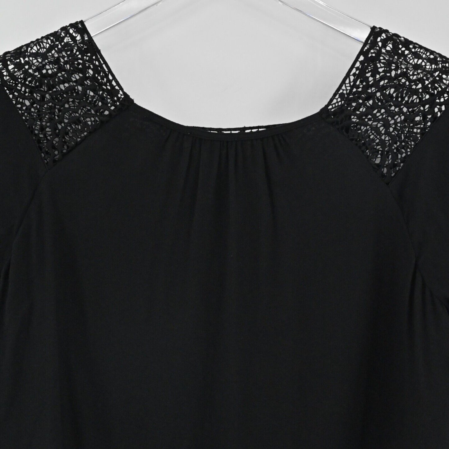 JOIE Top Womens Size S Black Bellange Floral Crochet Lace Inset Balloon Sleeve