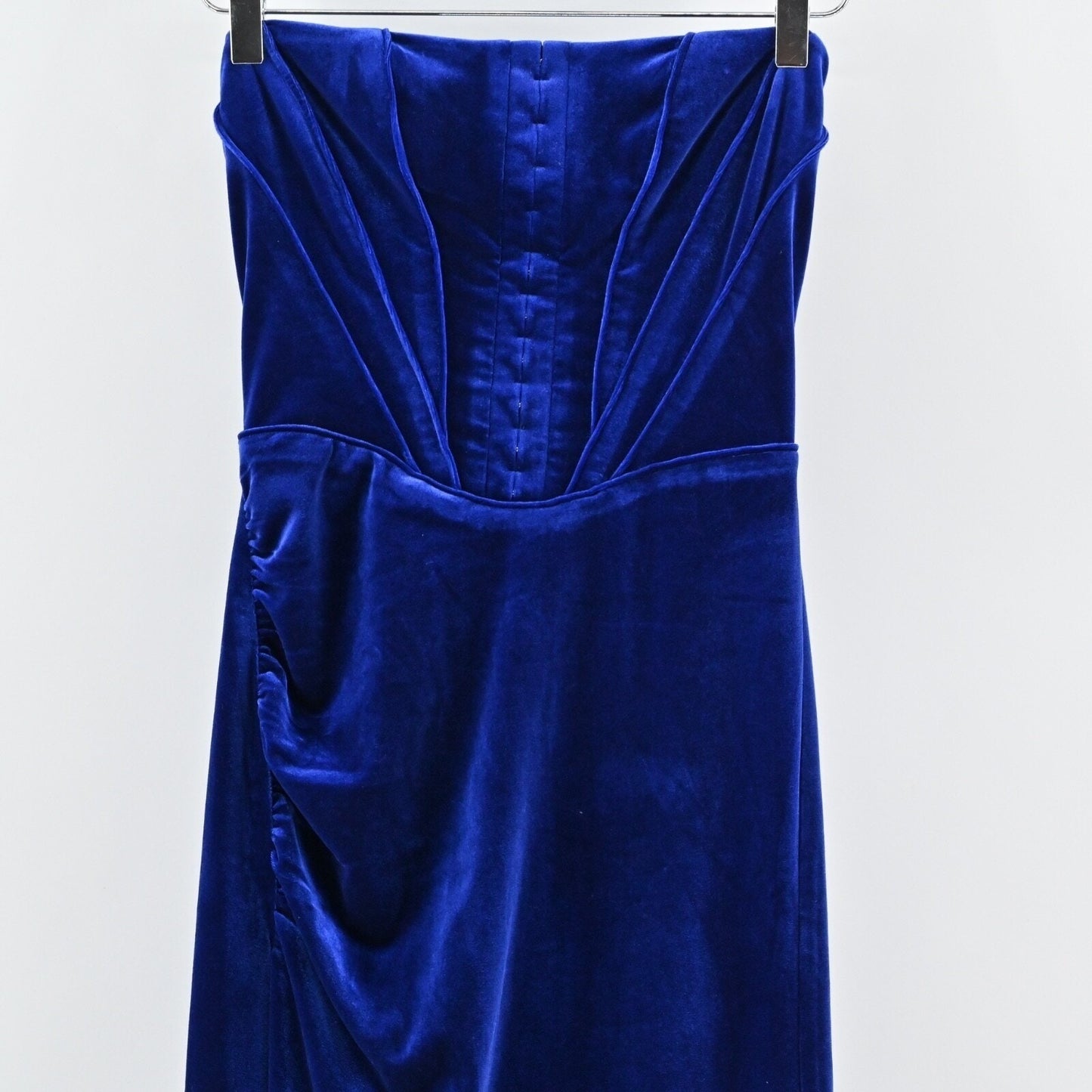 ABYSS by ABBY Velvet Blue Corset Dress Size S HOCO Strapless High Slit Maxi Gown