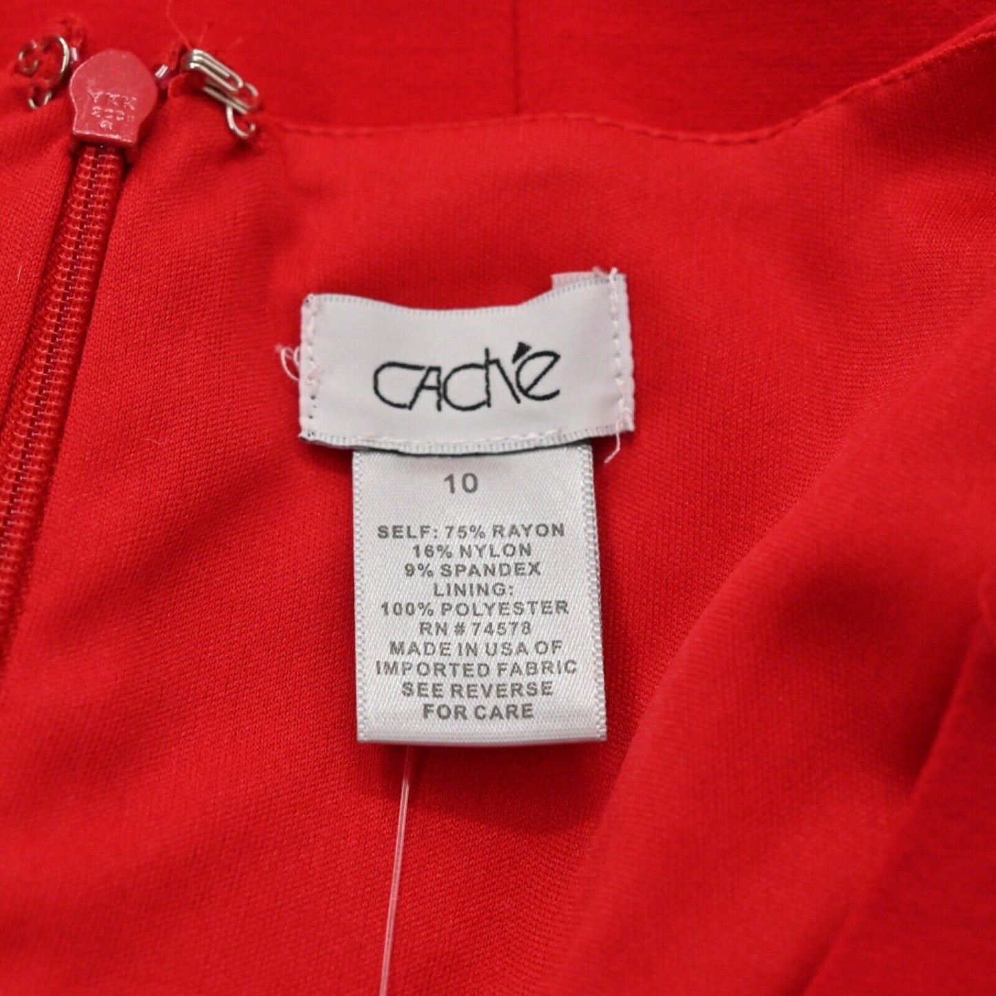 Vtg CACHE Dress Womens Sz 10 Sheath Red Asymmetric Neckline Ruched Office Career