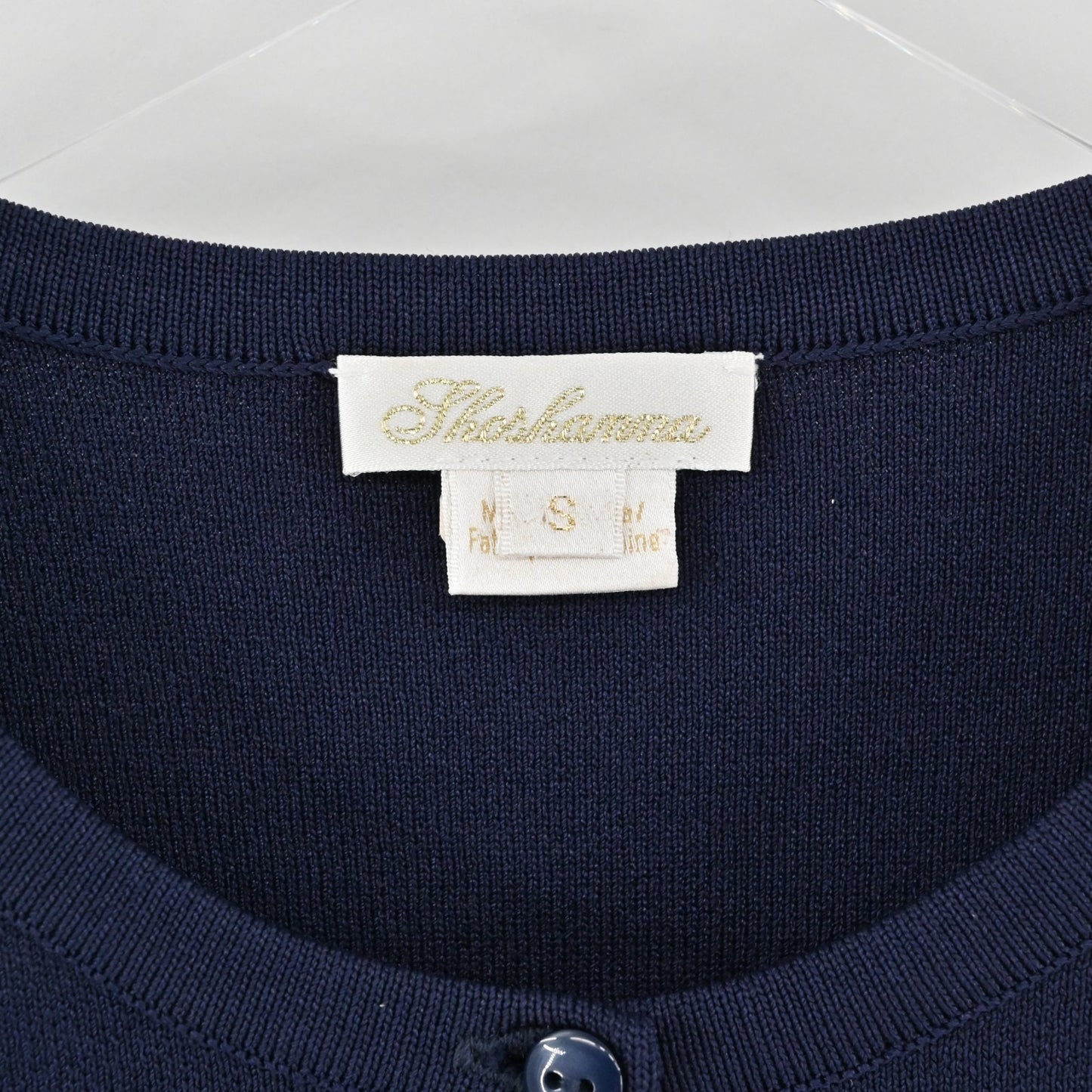 Shoshanna Womens Cardigan Sweater Sz S Navy Blue White Trim Scalloped Knit Crop