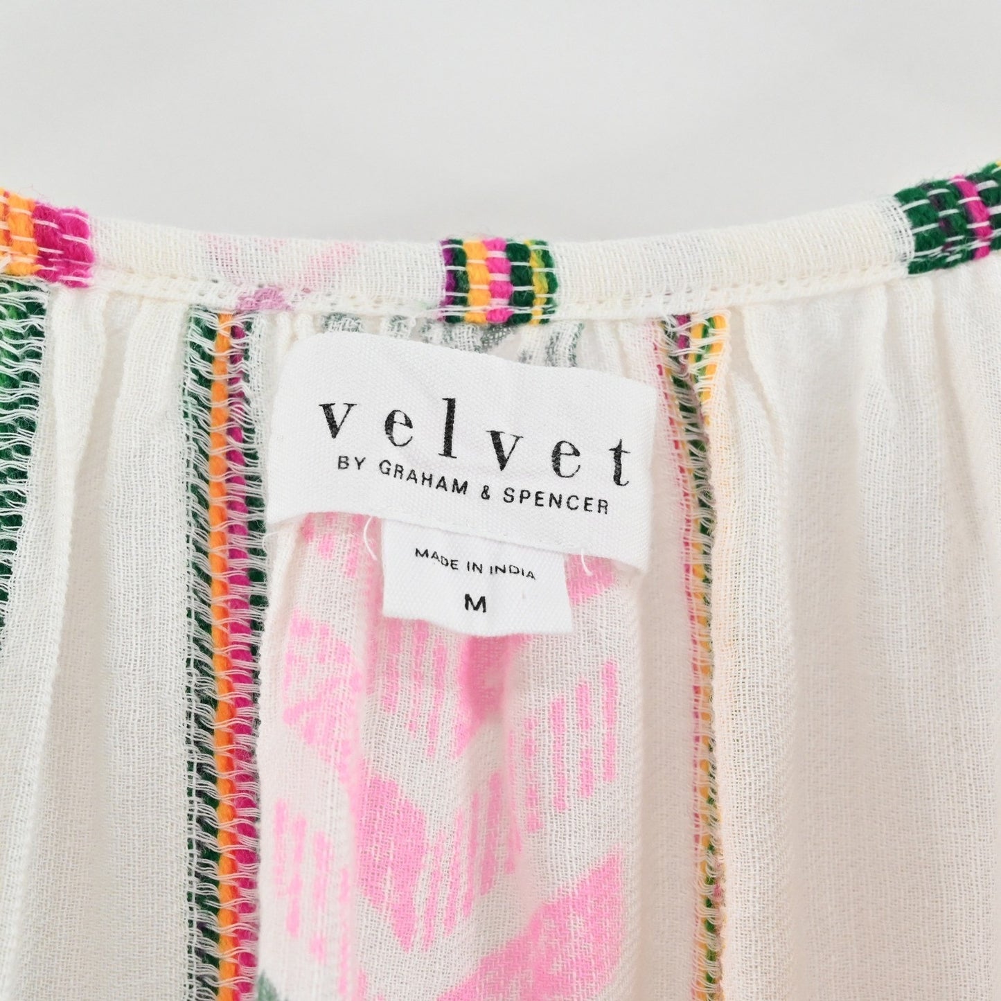 Velvet Graham Spencer Jade Dress M Colorful Embroidered Tiered Bohemian Cotton