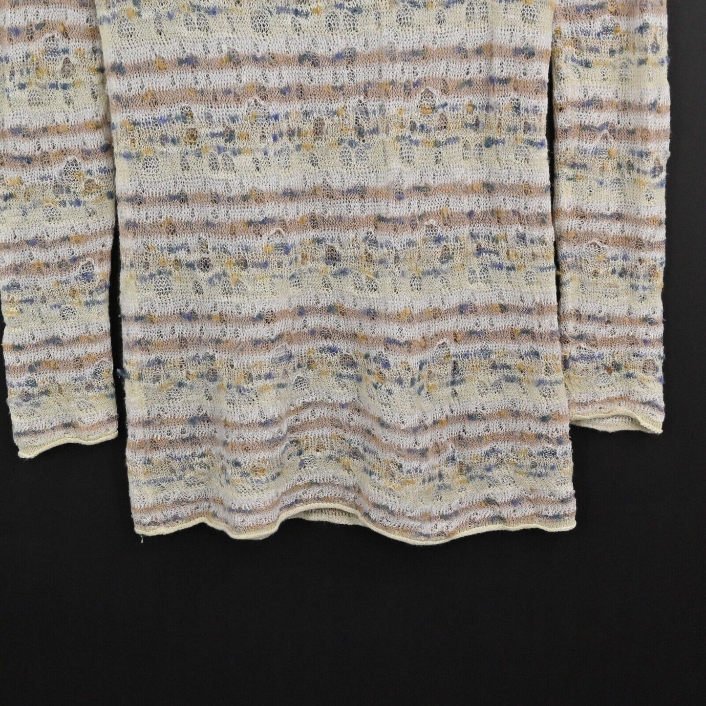 ANTHROPOLOGIE Sweater Womens Size S Cream Stripe Linen Open Knit Scoop Neck MOTH