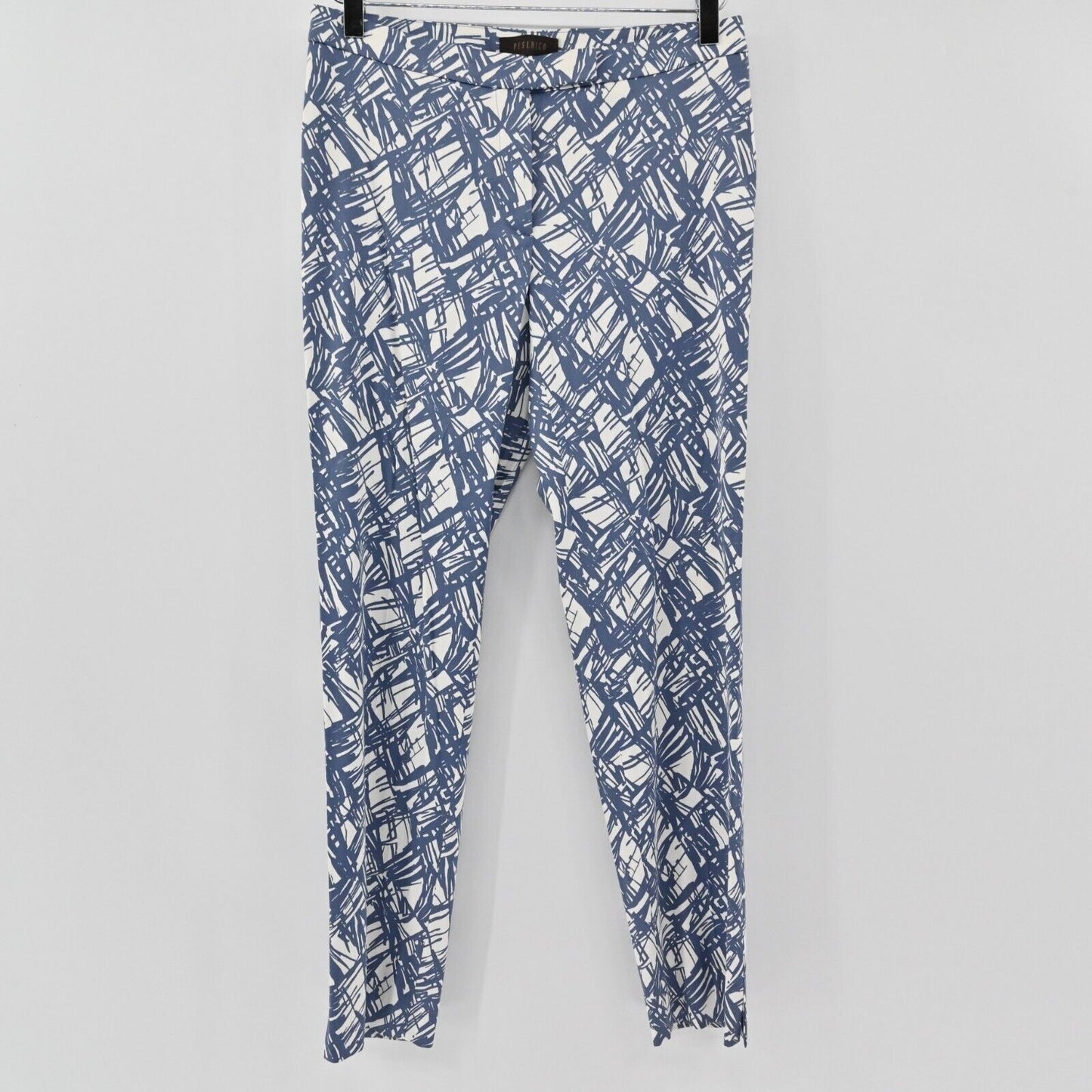 PESERICO Pants Womens Size 42 Blue White Abstract Printed Skinny Leg Stretch