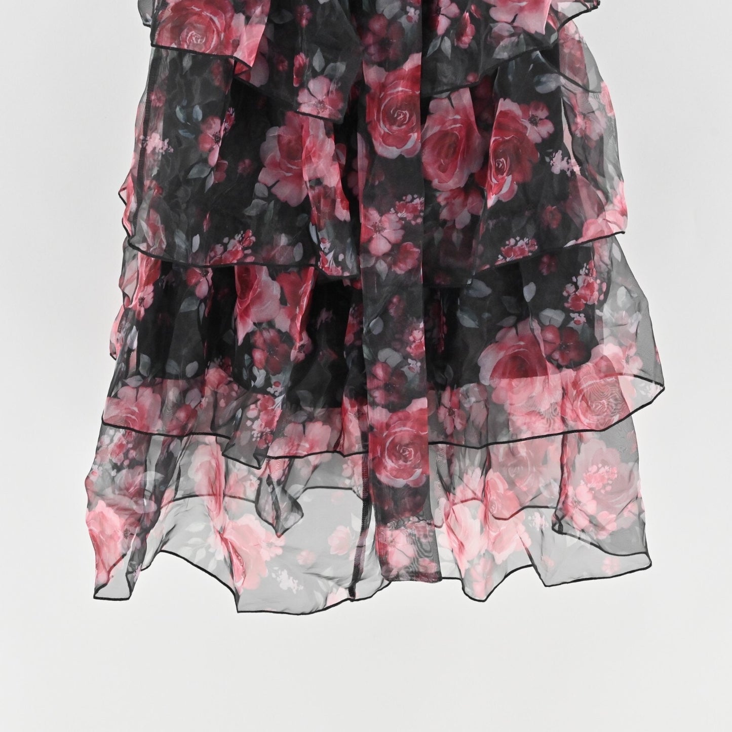RIHOAS Dress Size S VNeck Floral Print Tiered Layered Halter Midi Black Pink NEW