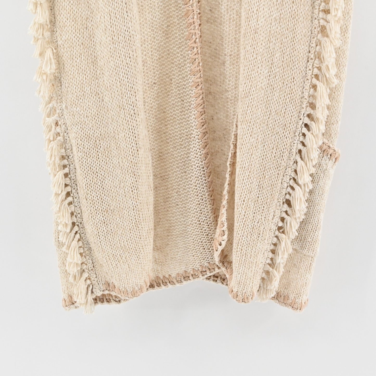 CALYPSO St Barth Cardigan Sweater Womens Size 0 Beige Knit Fringe Boho Festival
