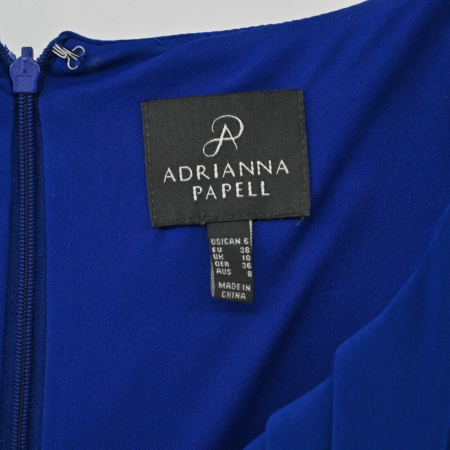 ADRIANNA PAPELL Dress Womens Size 6 Rosette Draped Cascade Solid Indigo Blue