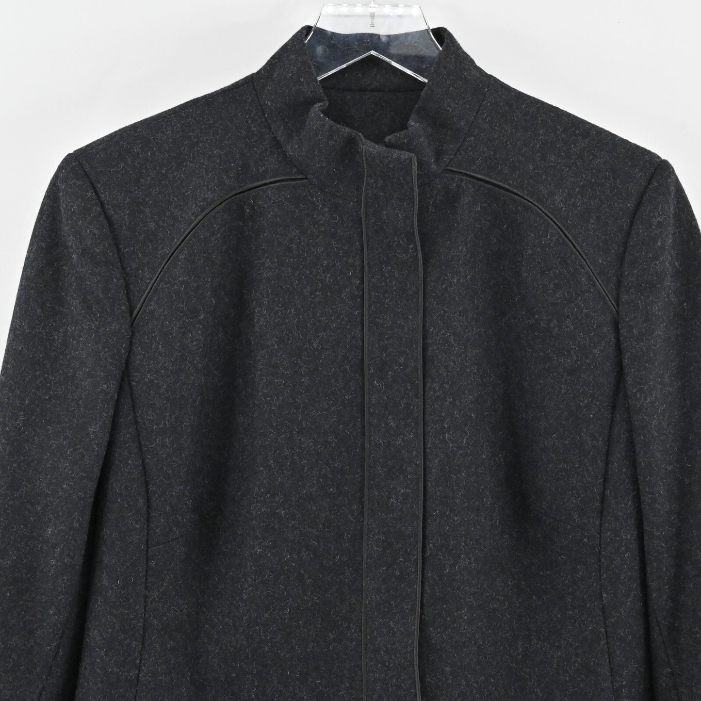 Wool Jacket Womens Size L Slate Gray Mock Neck Classic Outerwear Ethical Quality
