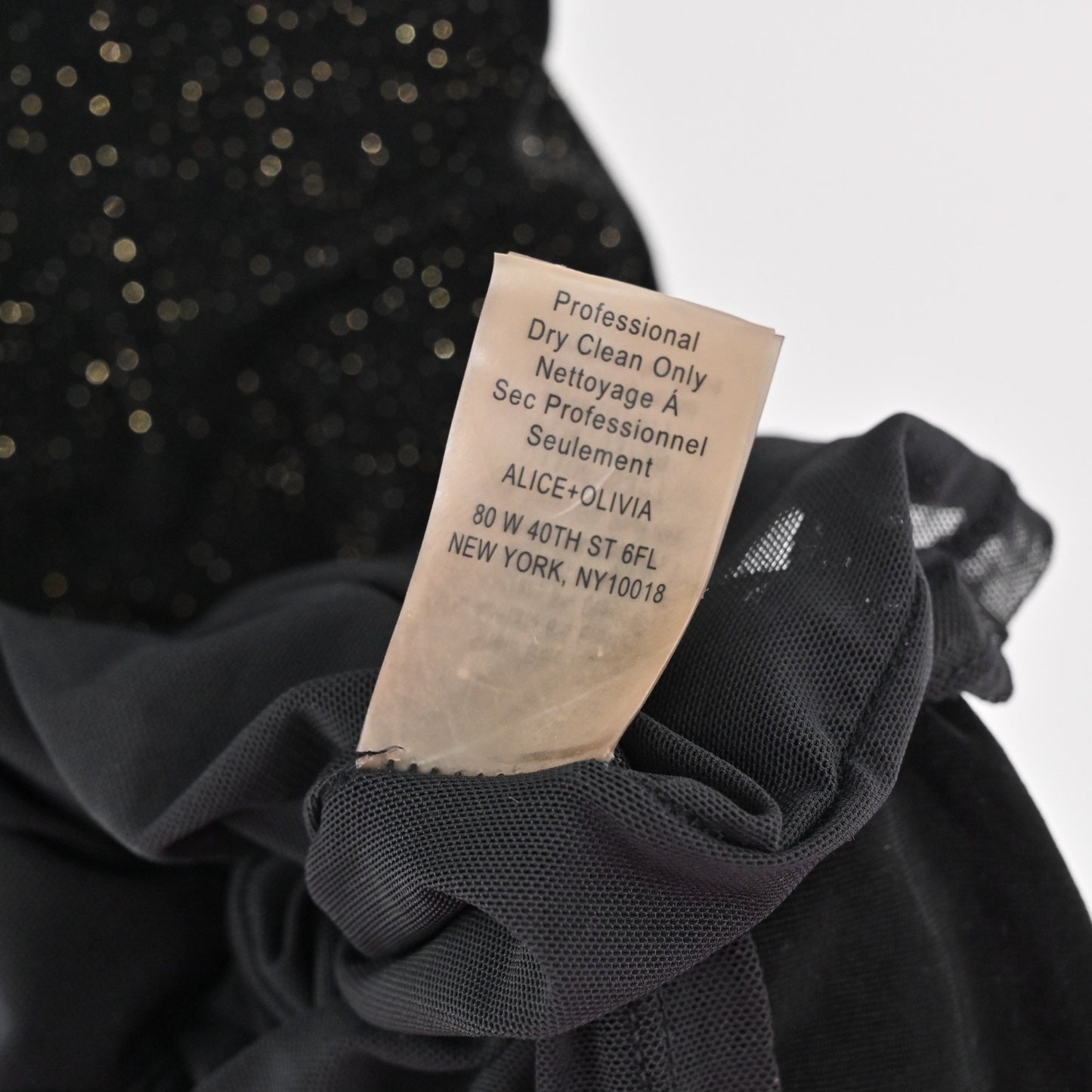 ALICE OLIVIA Ruched Bodycon Dress Size S Black Gold Shimmer Sleeveless V Neck