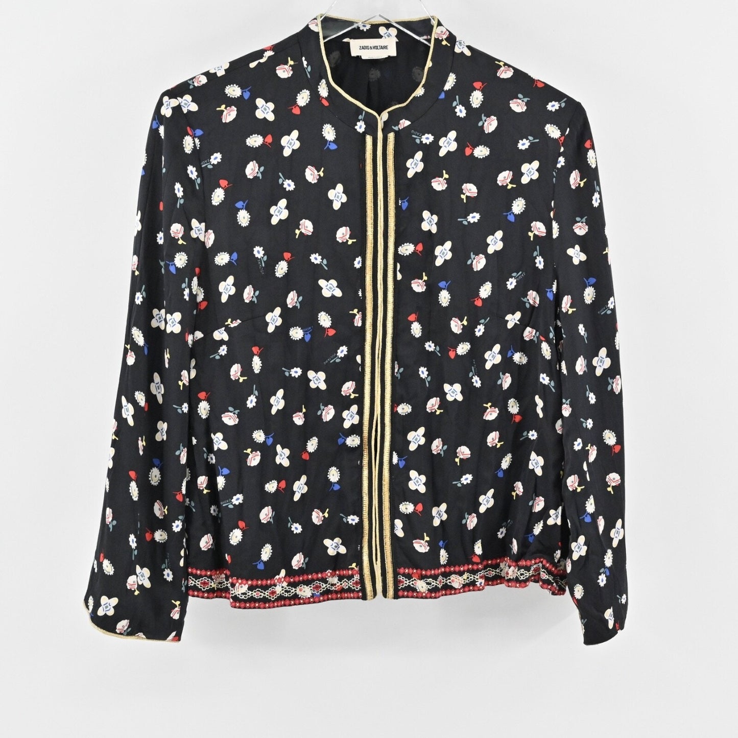 ZADIG VOLTAIRE Jacket Womens Size 40 Black Vendrix Floral Embroidered Retro Boho