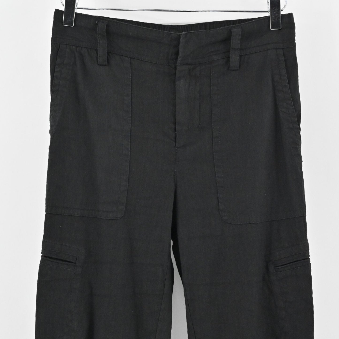 VINCE Pants Womens Size S Cropped Linen Blend Solid Black High Rise Trousers