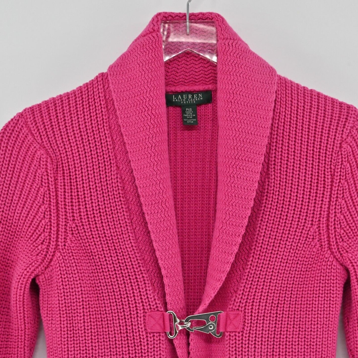 LRL Cardigan Sweater Womens Sz PXS Hot Pink Knit Long Sleeve Cotton Shawl Collar