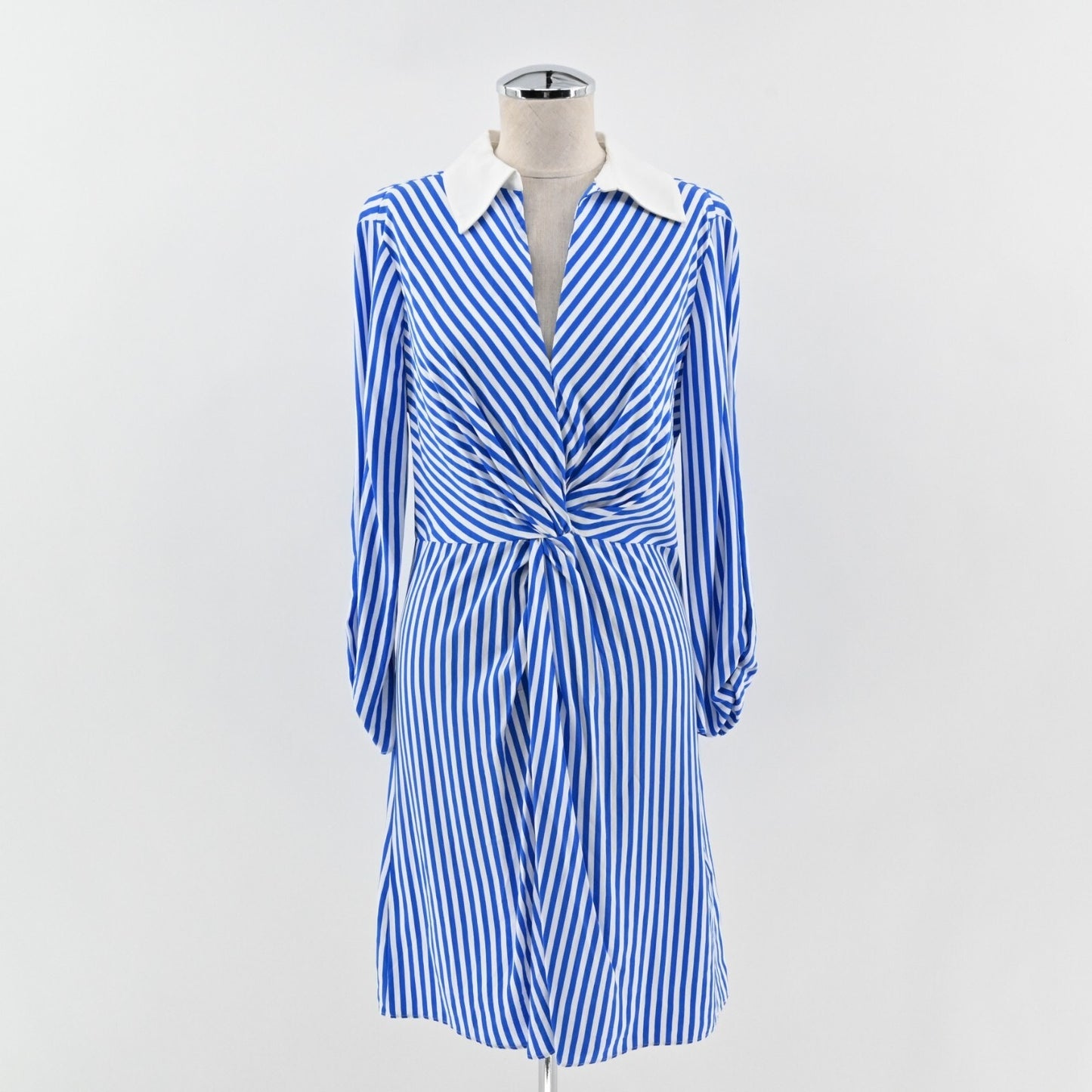 ADRIANNA PAPELL Stripe Twist Front Dress Size 4 Blue White Quarter Sleeve Mini