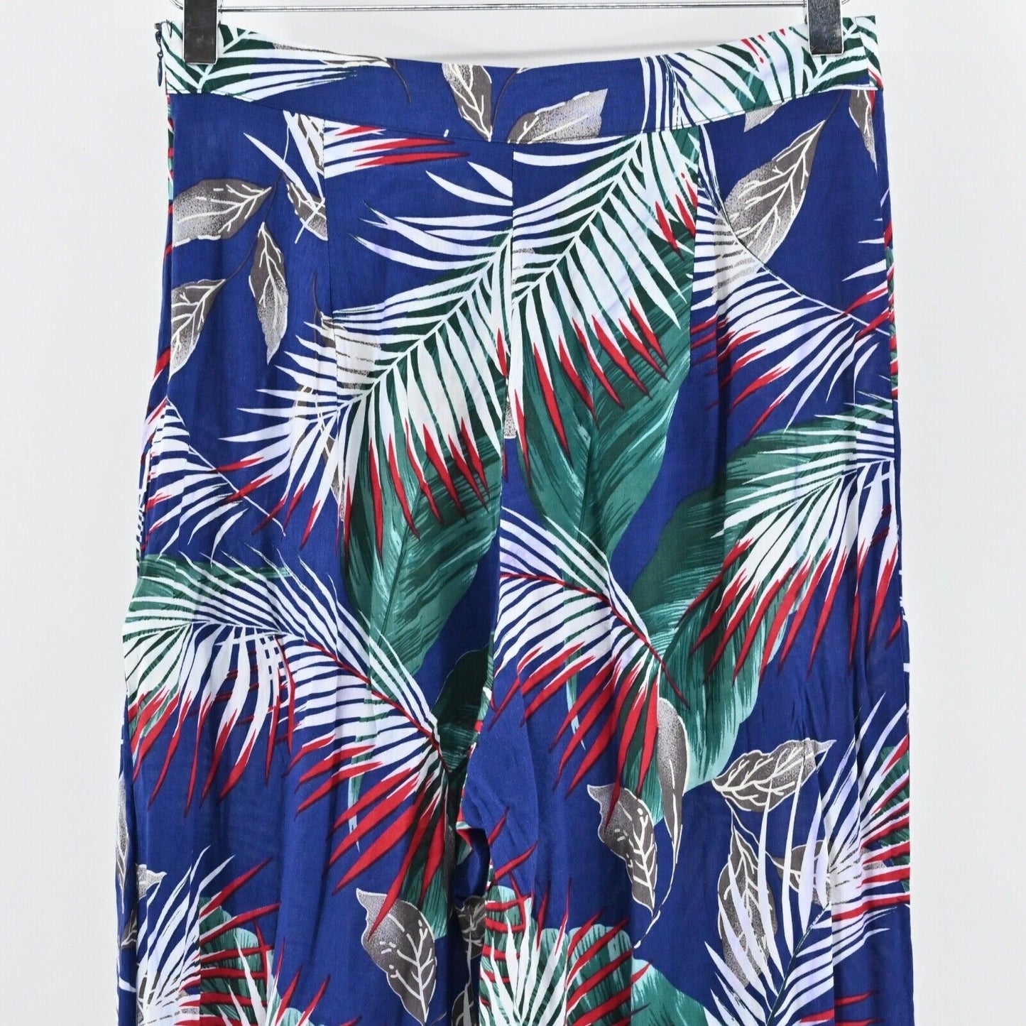 THE SANG Pants Womens Size M Blue Tropical Print High Rise Wide Leg Beach Boho