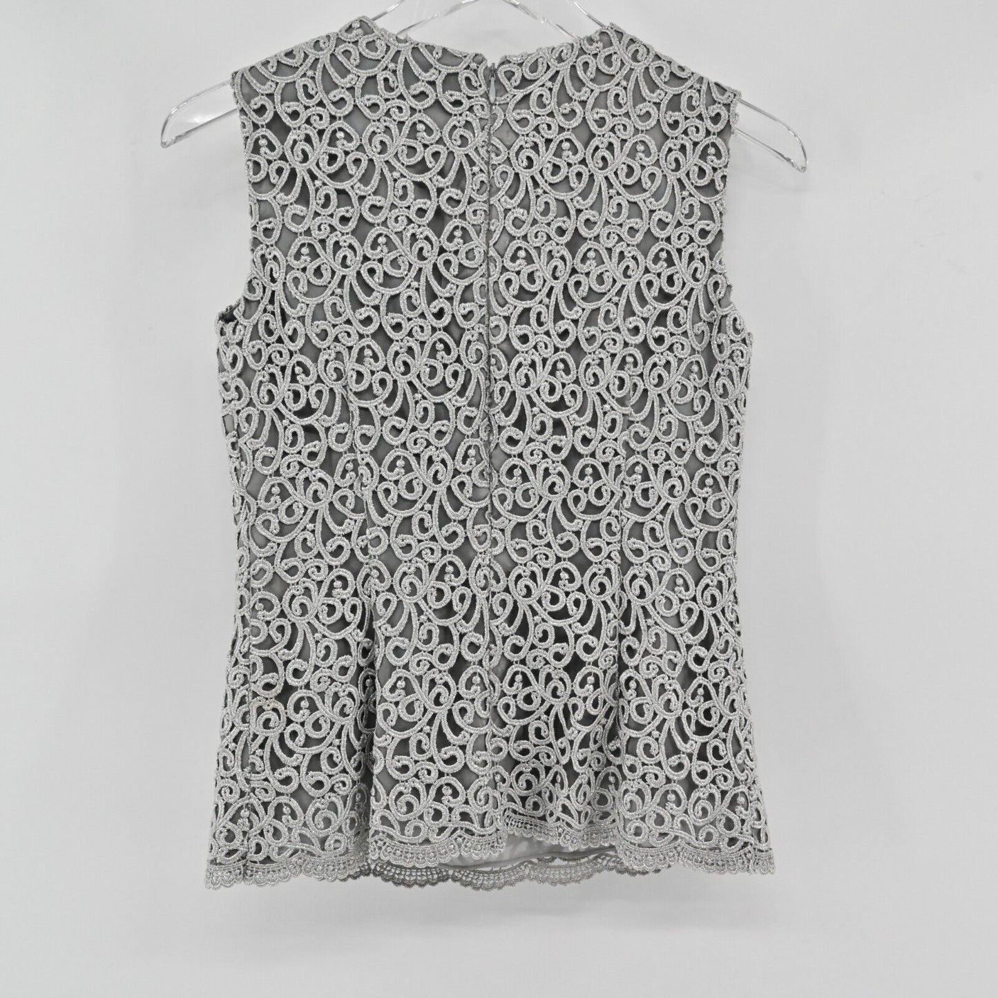 ANNE KLEIN Skirt Suit Womens Size 2 Silver Lace Two Piece Matching Set Tank