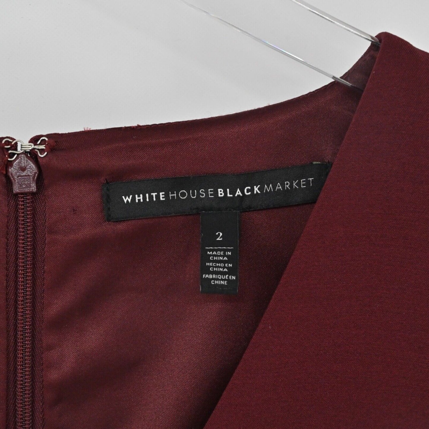 WHITE HOUSE BLACK MARKET Dress Womens Size 2 Burgundy Ruffle Sleeveless Sheath