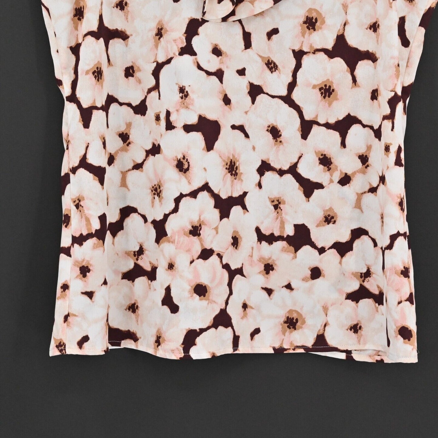 BANANA REPUBLIC Top Womens Sz XS Burgundy Blush Floral Sleeveless Ruffle V Neck