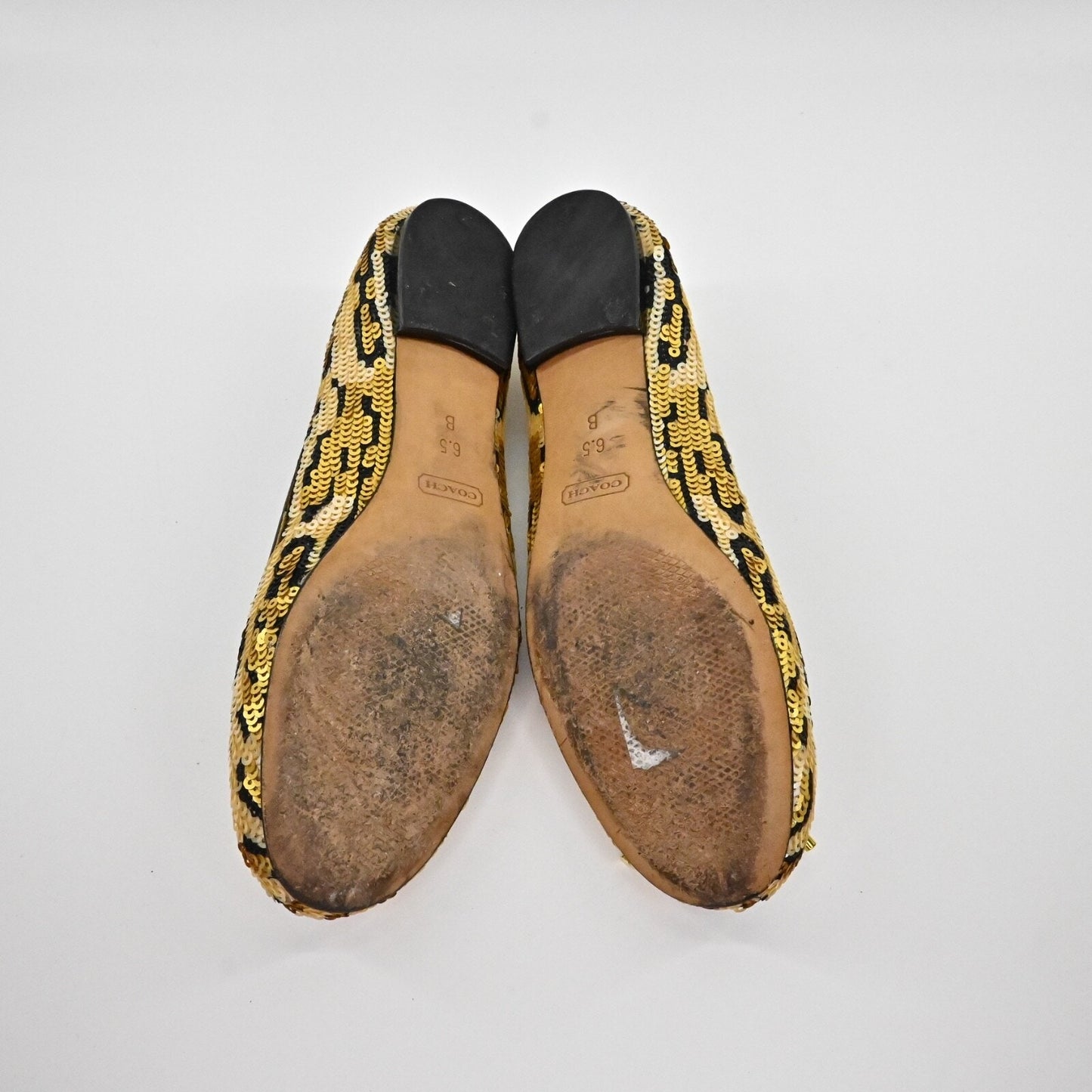 COACH Womens Liah Sequin Bow Ballet Flats Size 6.5 Gold Leopard Print Retro Y2K