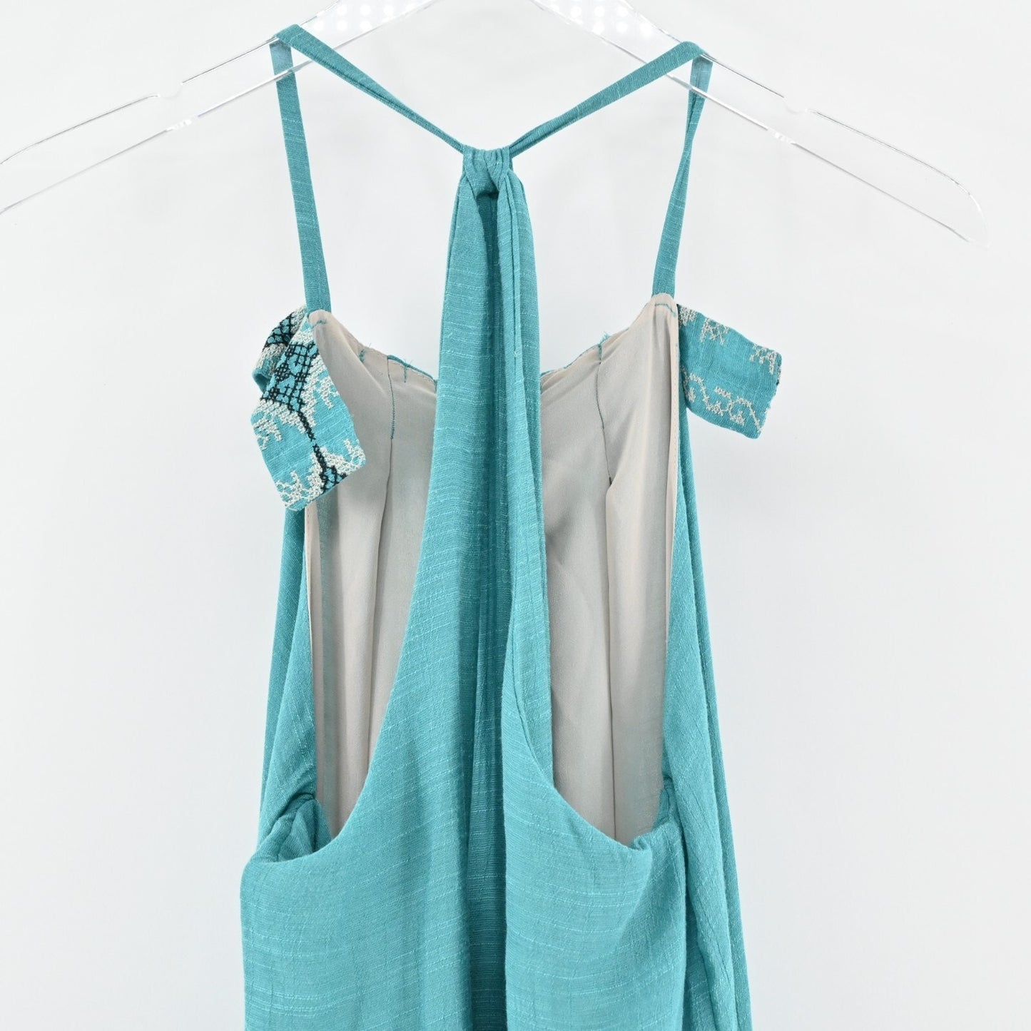 KAREN ZAMBOS Dress Size M Blue Sleeveless Embroidered Detail Open Back Relaxed
