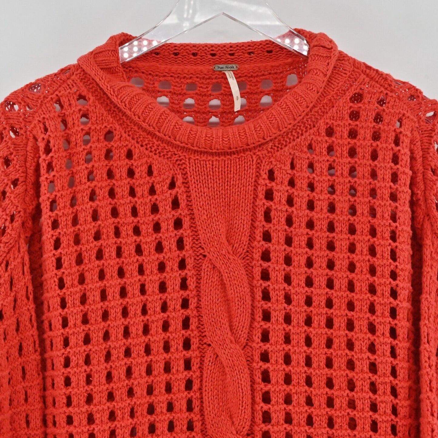 FREE PEOPLE Sweater Womens Size S Red Open Knit Long Sleeve Roll Neck Top Boxy
