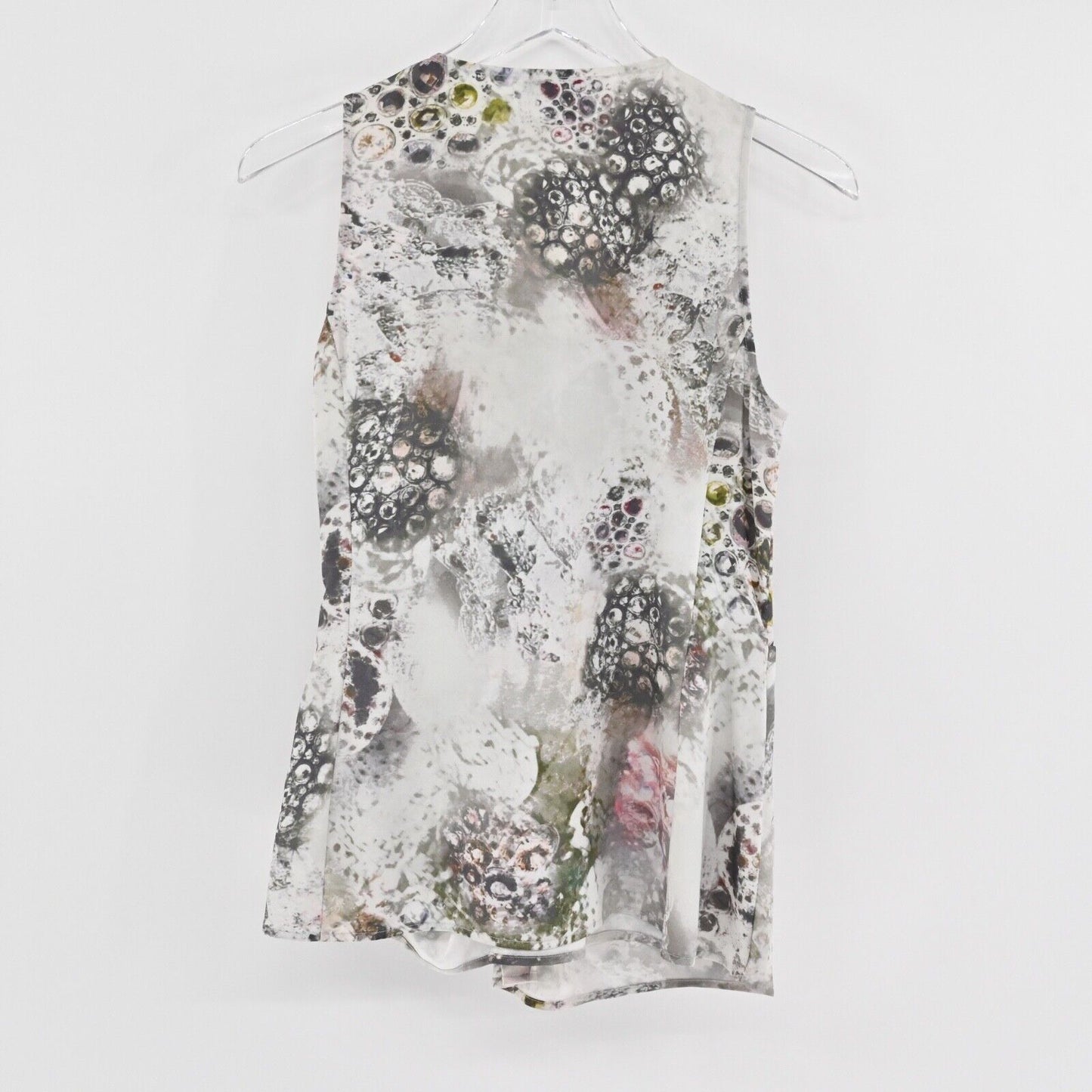 ST JOHN Top Womens Size 8 Gray Mix Print Silk Blend V Neck Faux Wrap Tank Career