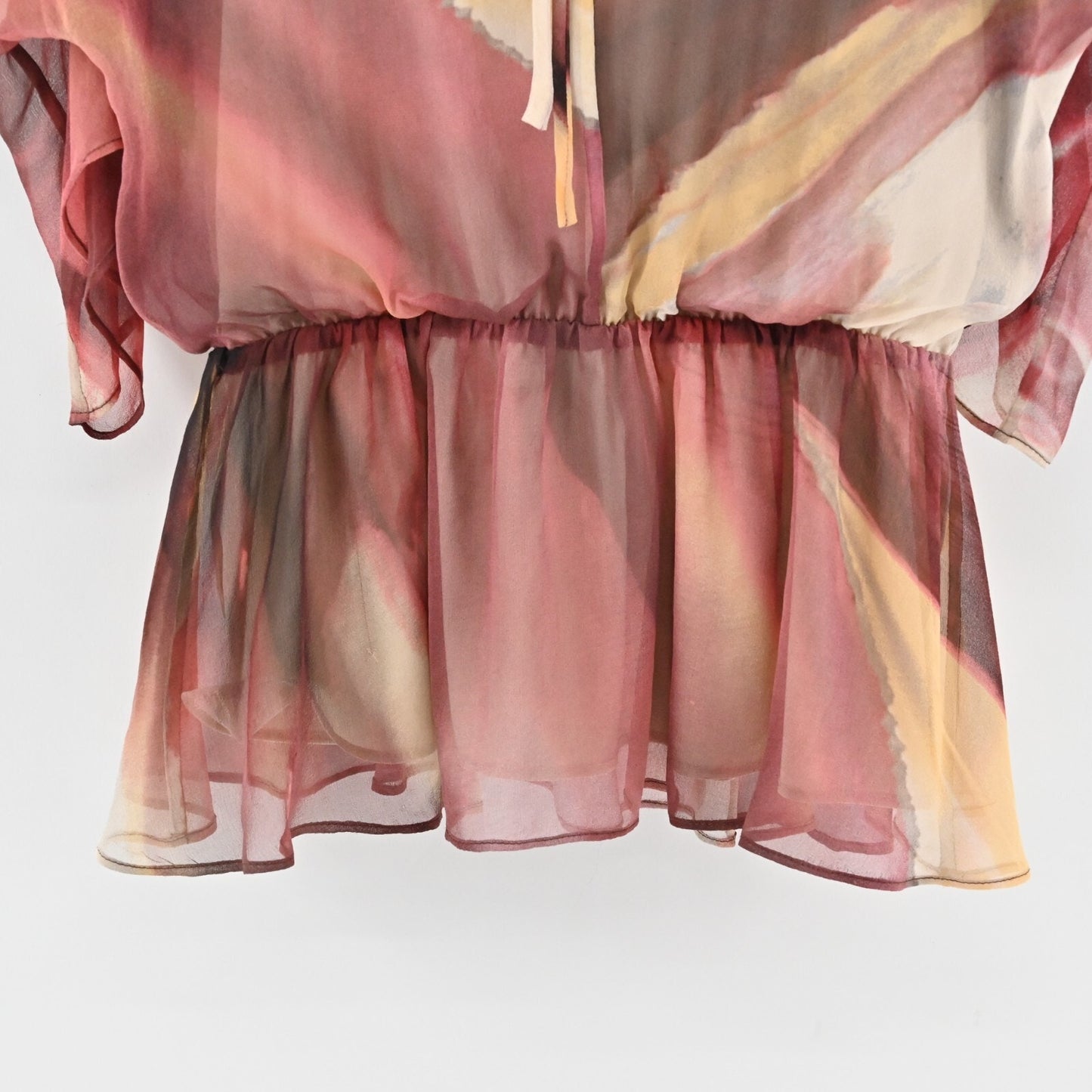 ALICE OLIVIA Womens Silk Peplum TopSize S Fairy Whimsical Pink Brown Blouse