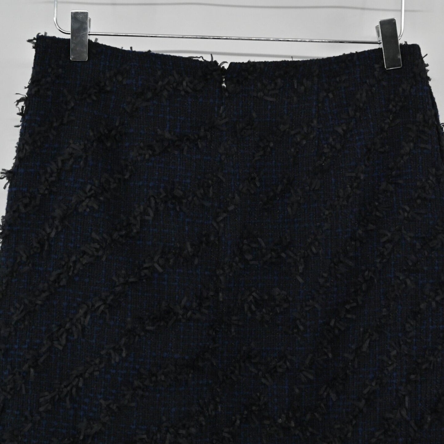 J MCLAUGHLIN Skirt Womens Size 6 Dark Navy Blue Tweed Fringe Textured ALine Mini
