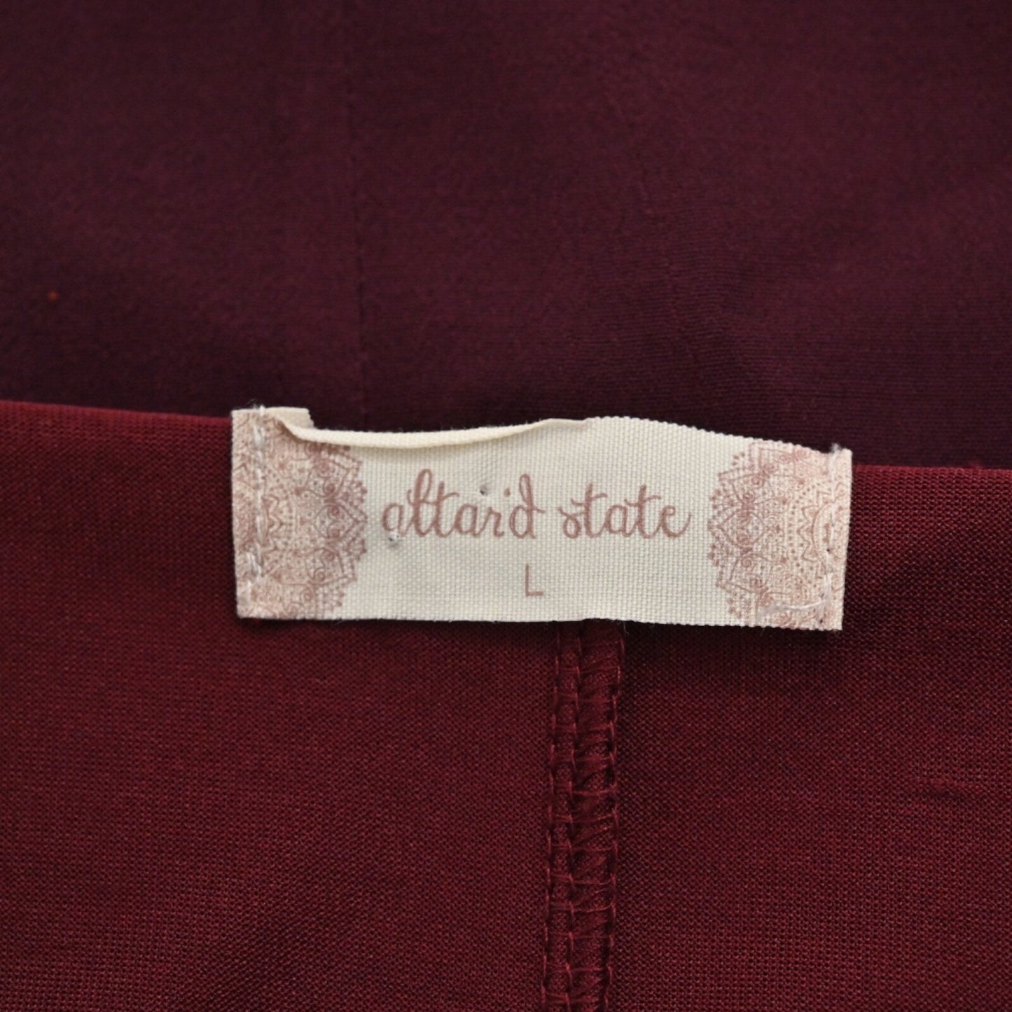 ALTAR'D STATE Boho Bell Sleeve Dress Sz L Shift Burgundy Floral Lace Whimsigoth