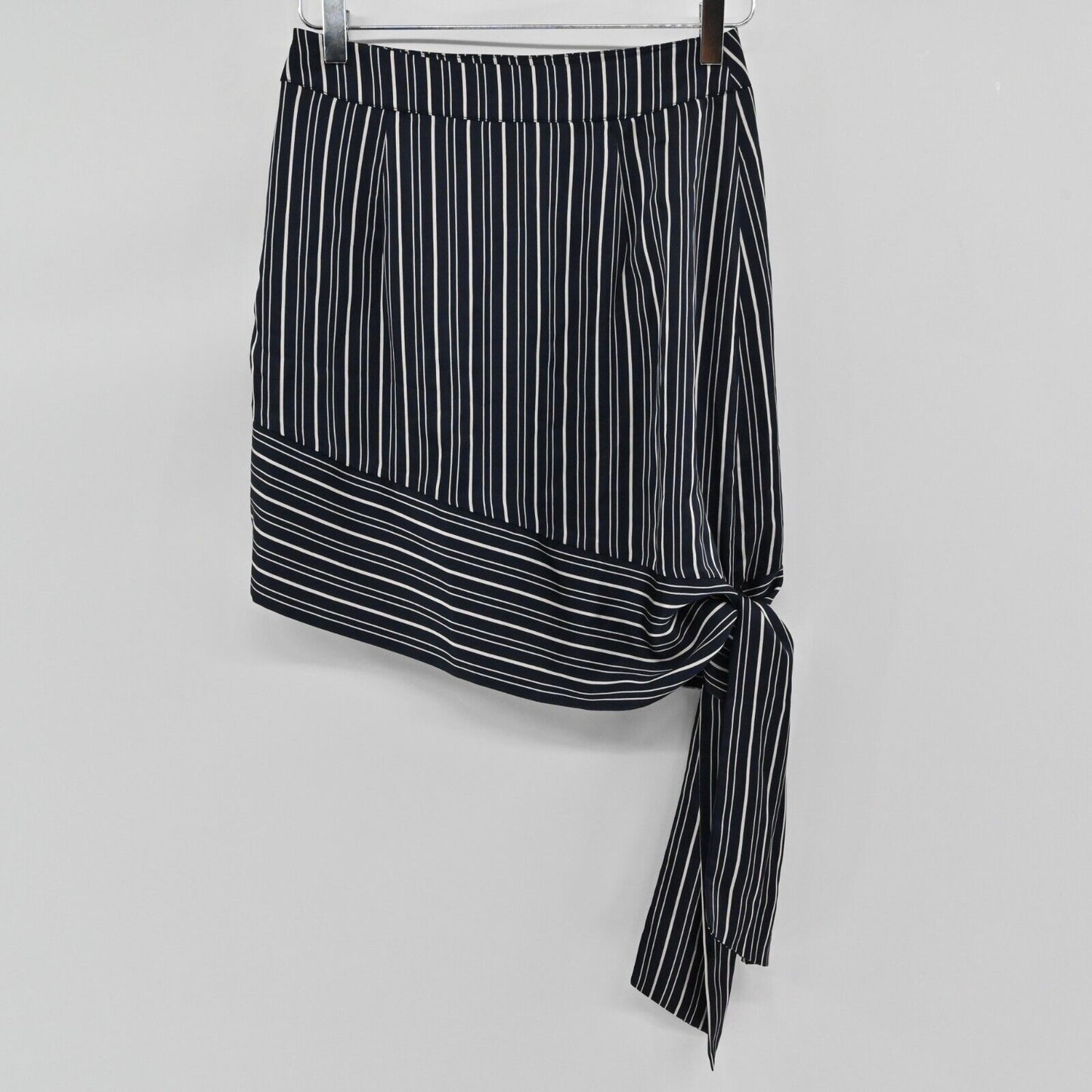 JOA Skirt Womens Sz 8 Navy Blue White Striped Asymmetric Tie Corpcore Office NEW