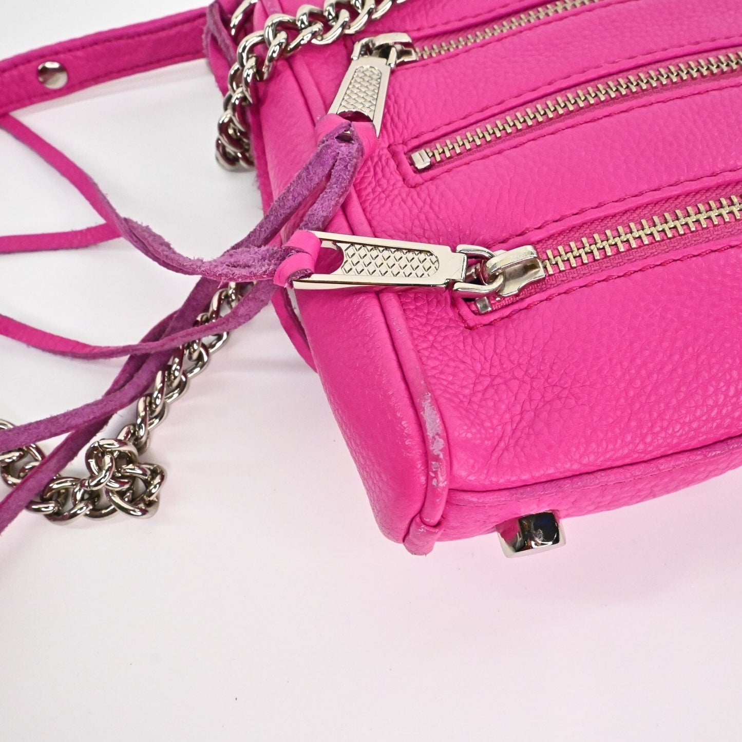 Rebecca Minkoff Mini 5 Zip Rocker Pink Crossbody Bag Leather Silver Maximalist