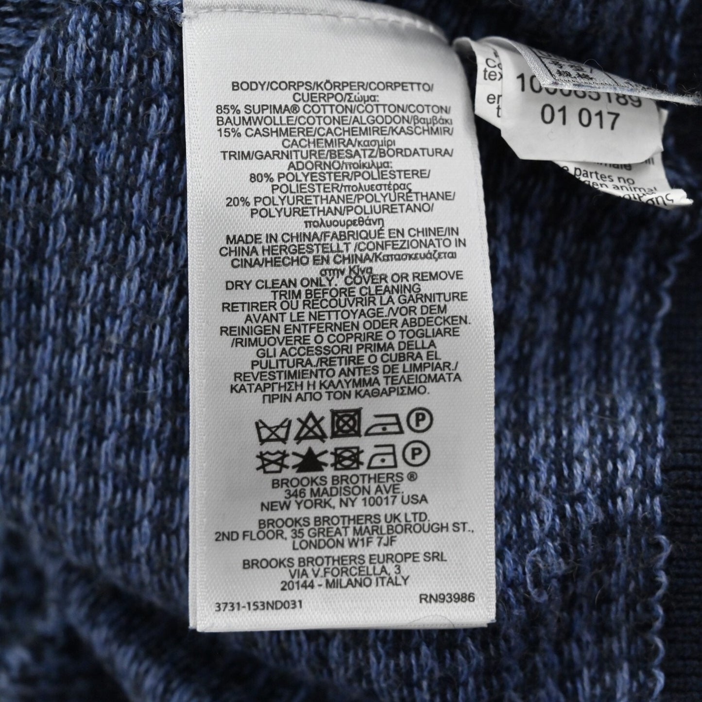 BROOKS BROTHERS Mens Cashmere Sweater Sz L Blue Houndstooth Cotton 1/4 Zip Mock