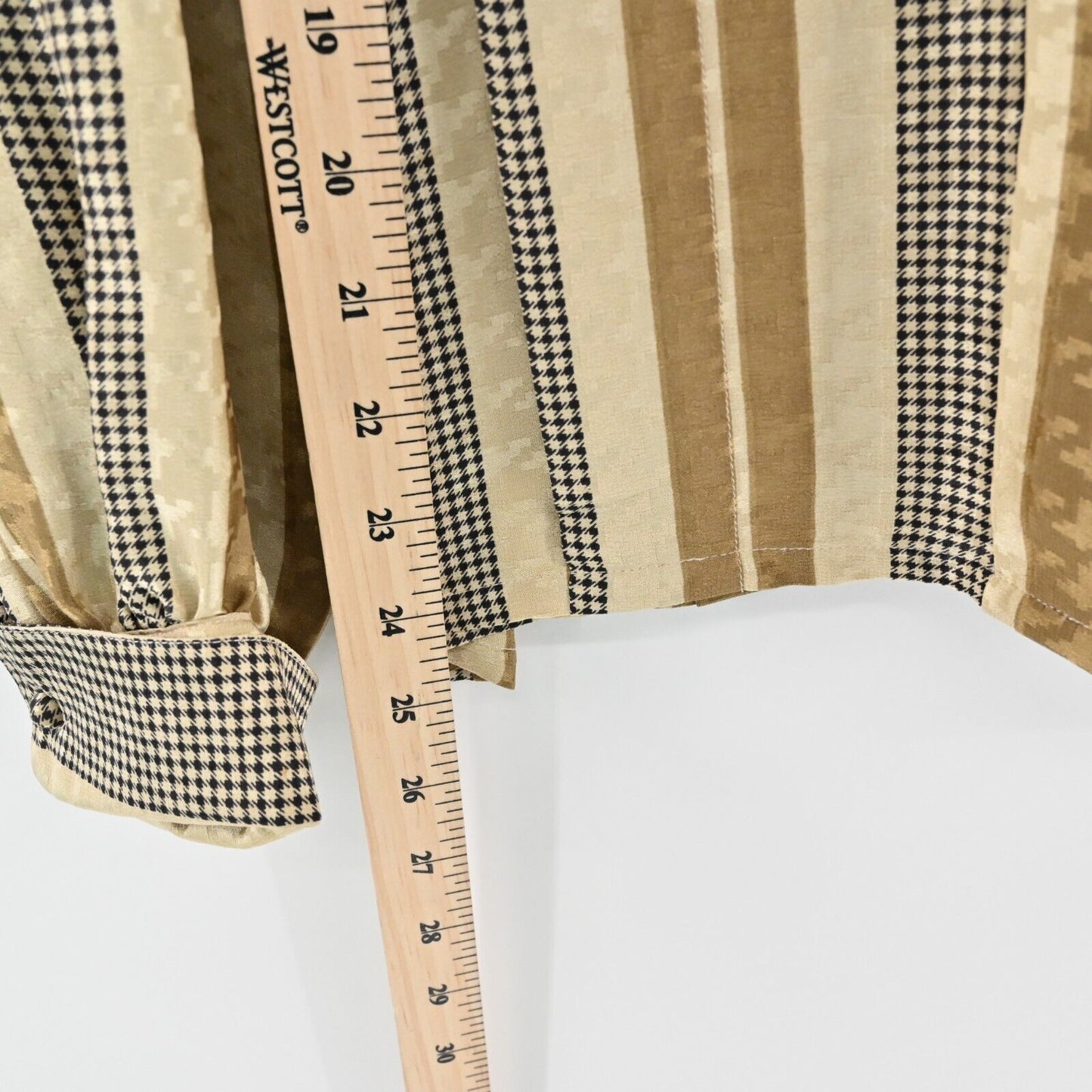 Vtg Silk Blouse Womens Sz 8 Houndstooth Top Stripe Collar Office Siren Academia