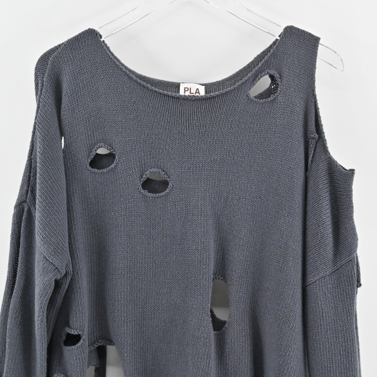 PLANET Gray Distressed Sweater Womens Size OS Hole Cotton Knit Bateau Neck