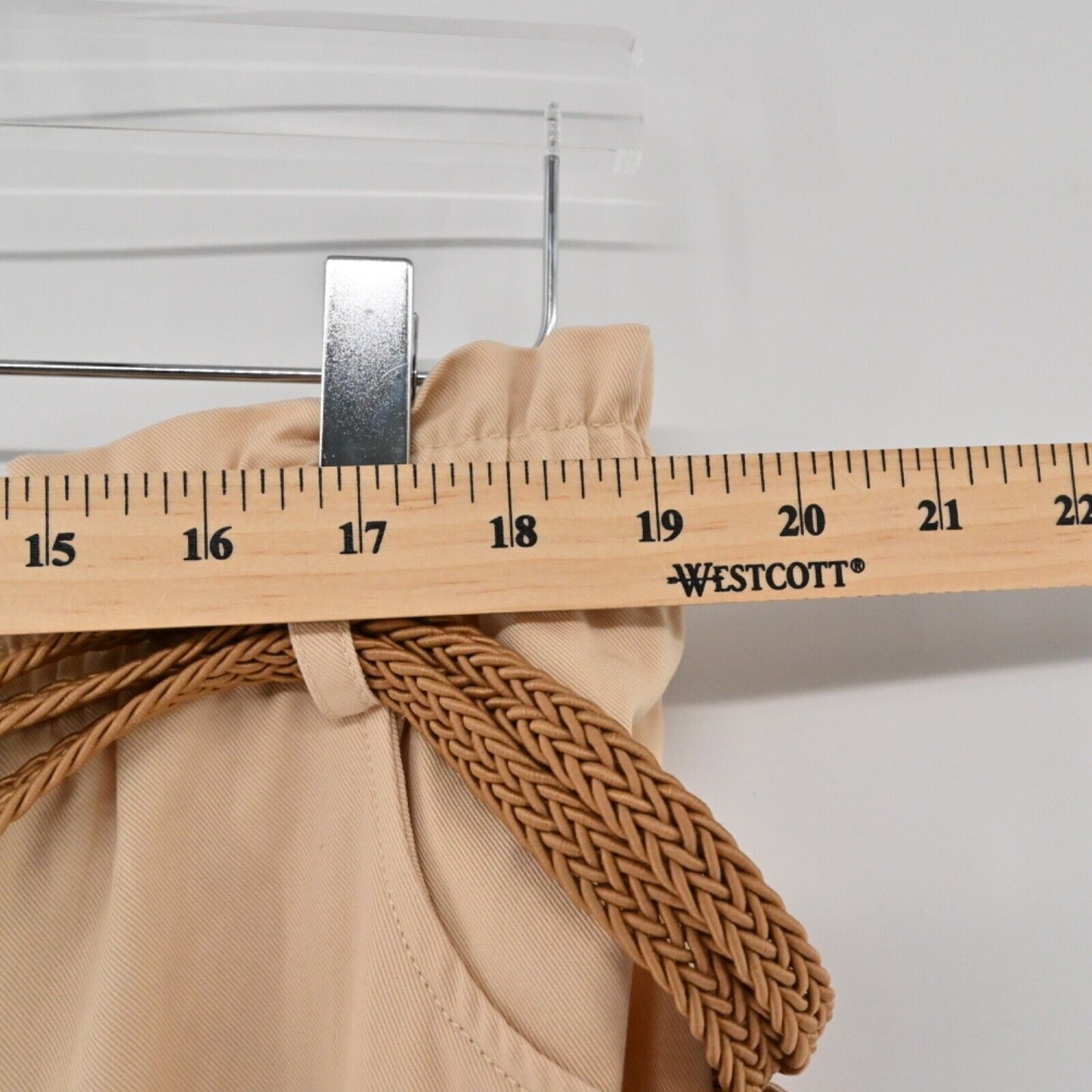 ZARA Pants Womens Sz XL Peach Cotton Blend High Rise Paperbag Braided Belt NEW