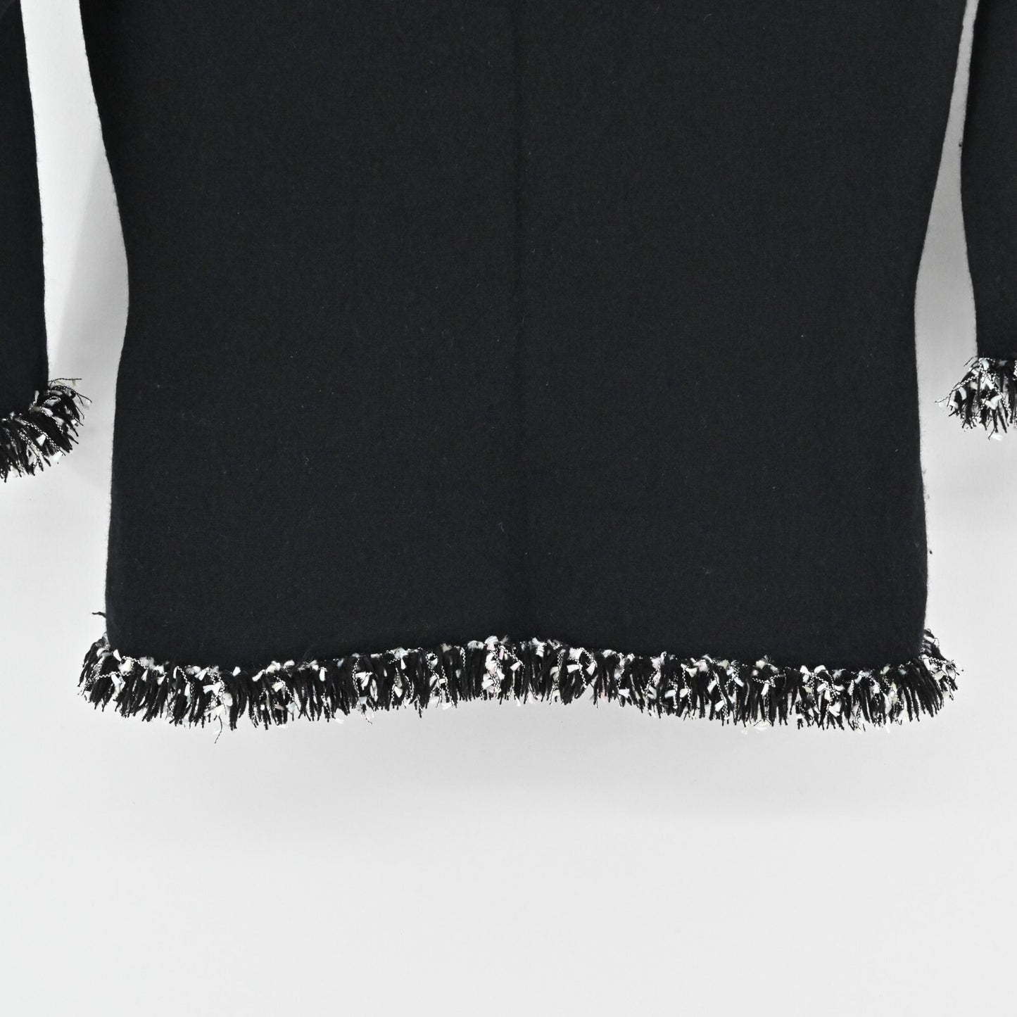 Vtg NEIMAN MARCUS Cashmere Sweater Womens Size S Knit Casual Black Fringe Trim