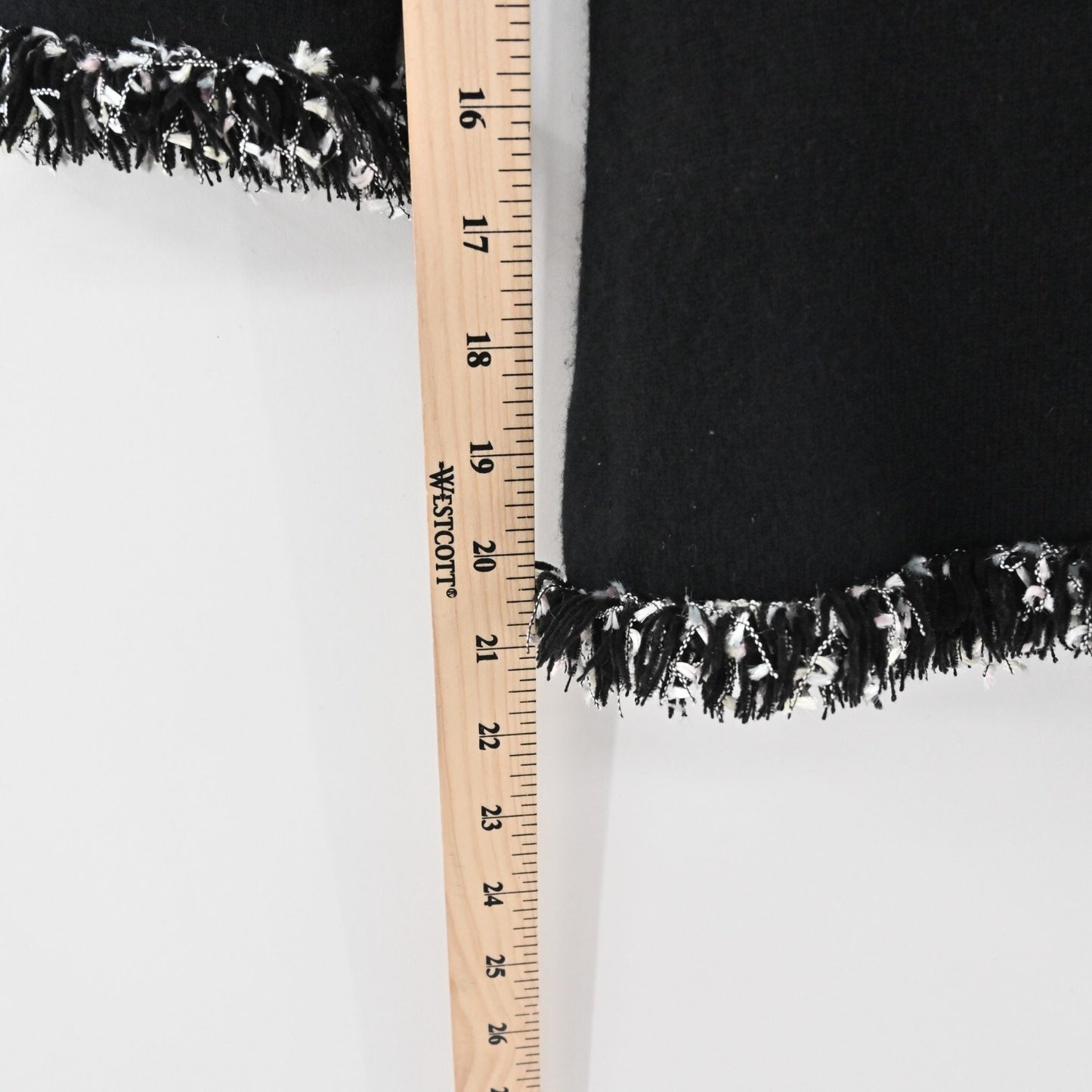 Vtg NEIMAN MARCUS Cashmere Sweater Womens Size S Knit Casual Black Fringe Trim