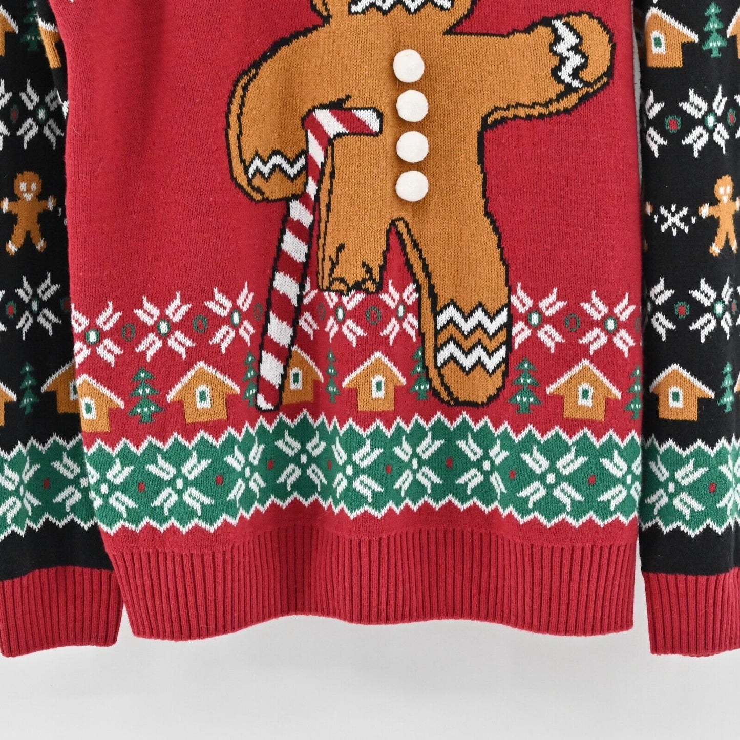 UGLY CHRIATMAS SWEATER Mens Size XL Gingerbread Man Oh Snap Candy Cane Crutch