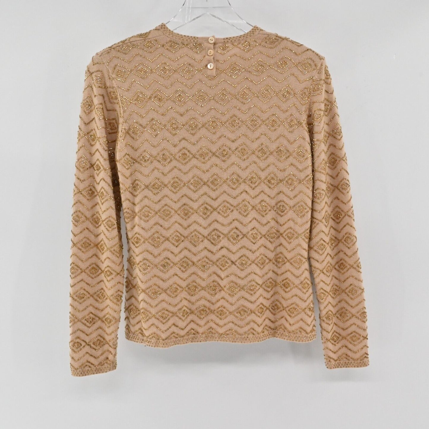 Vtg CARLISLE Sweater Womens Size Small Cashmere Silk Beaded Knit Geometric Print