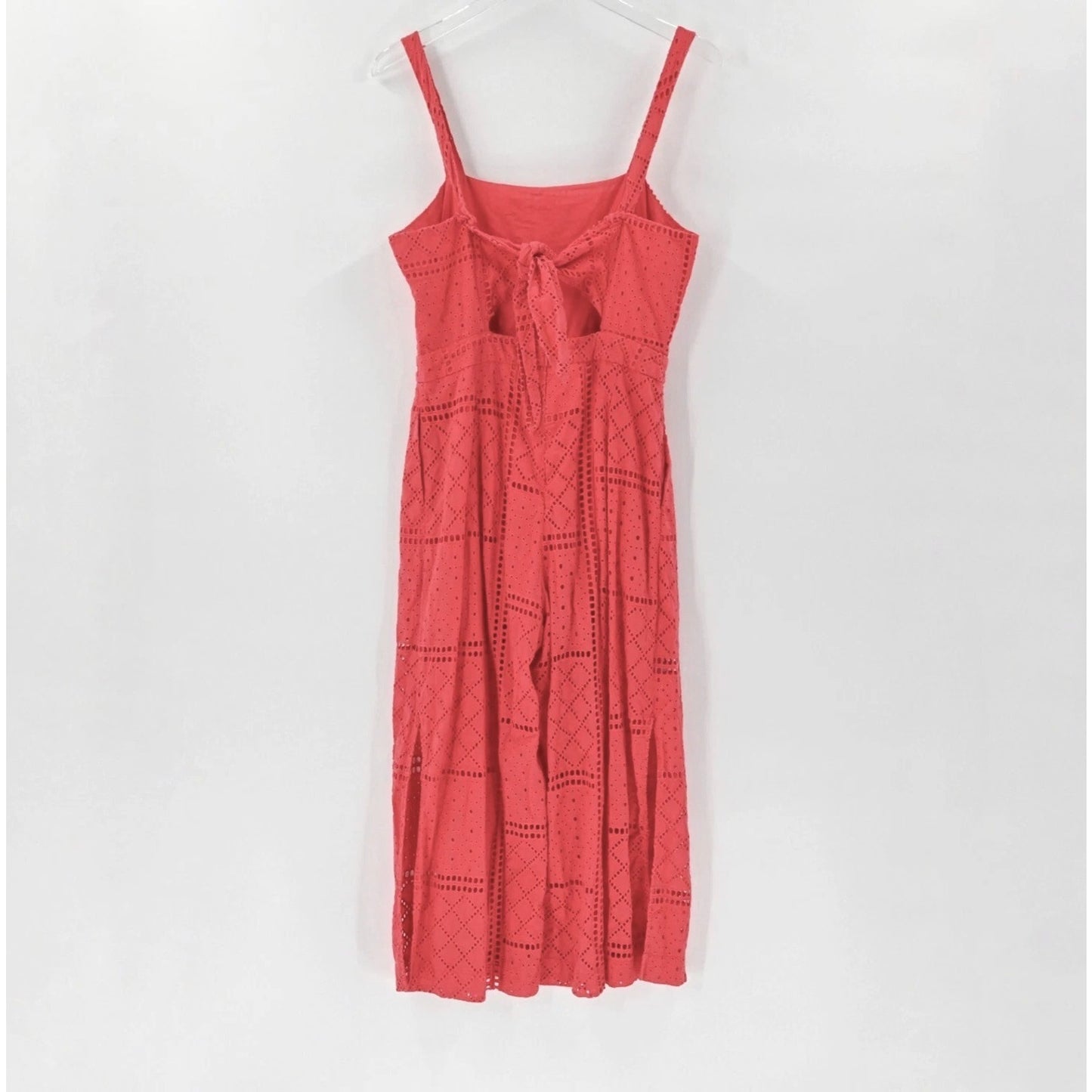 PARKER Womens Ashton Jumpsuit Sz 4 Red Eyelet Sleeveless Crop Slit Wide Leg