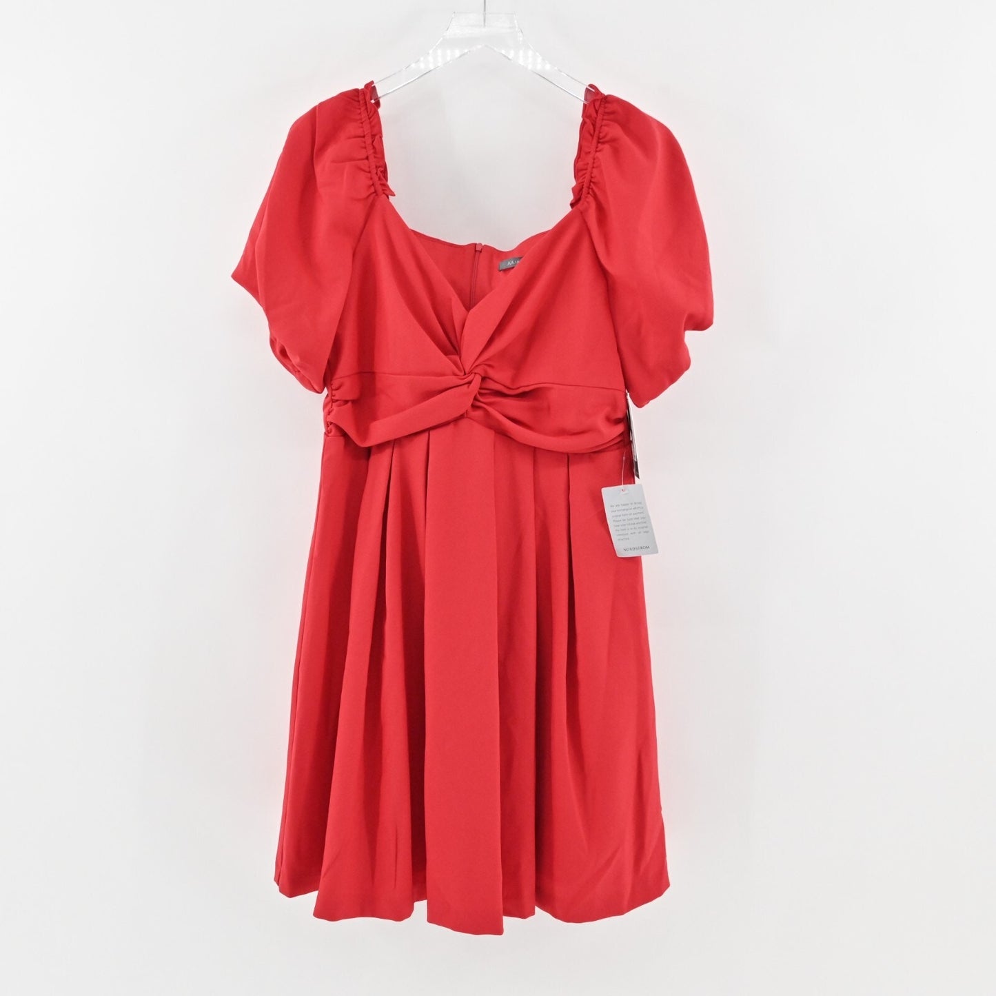 JULIA JORDAN Dress Size 10 Twist Knot Front Pleated Puff Sleeve Apple Red NEW