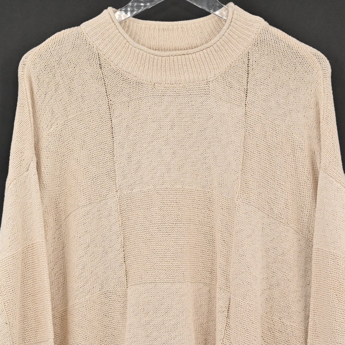 Free People Womens Checkered Knit Sweater Top Size S FP Beach Oversized Tan