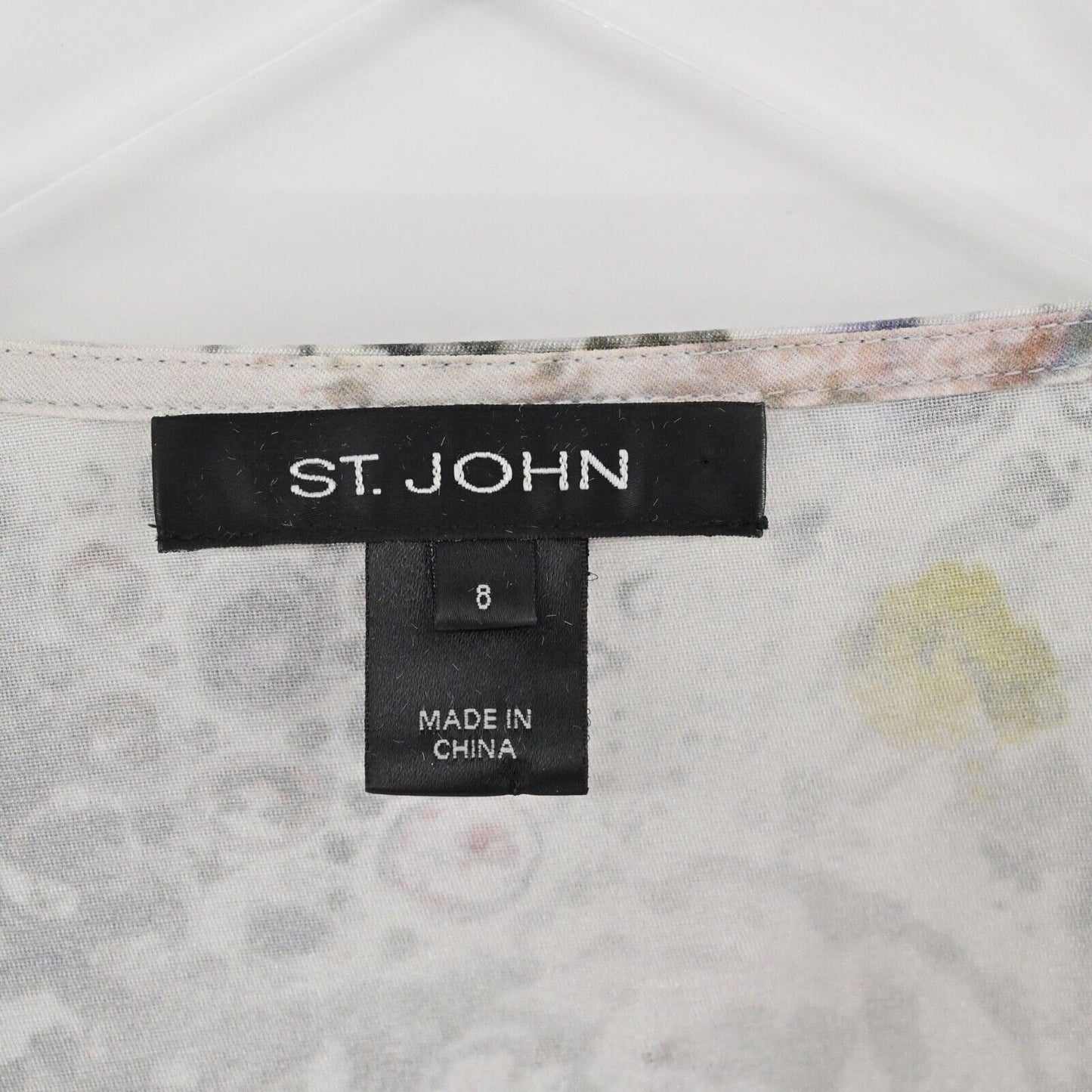 ST JOHN Top Womens Size 8 Gray Mix Print Silk Blend V Neck Faux Wrap Tank Career
