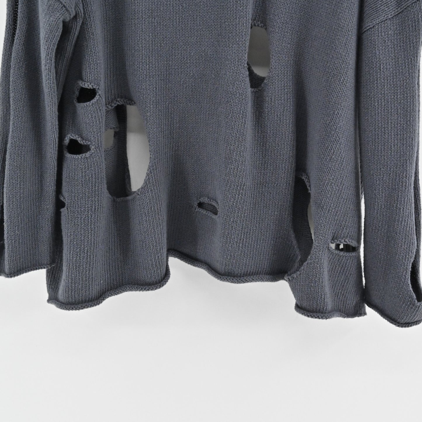 PLANET Gray Distressed Sweater Womens Size OS Hole Cotton Knit Bateau Neck