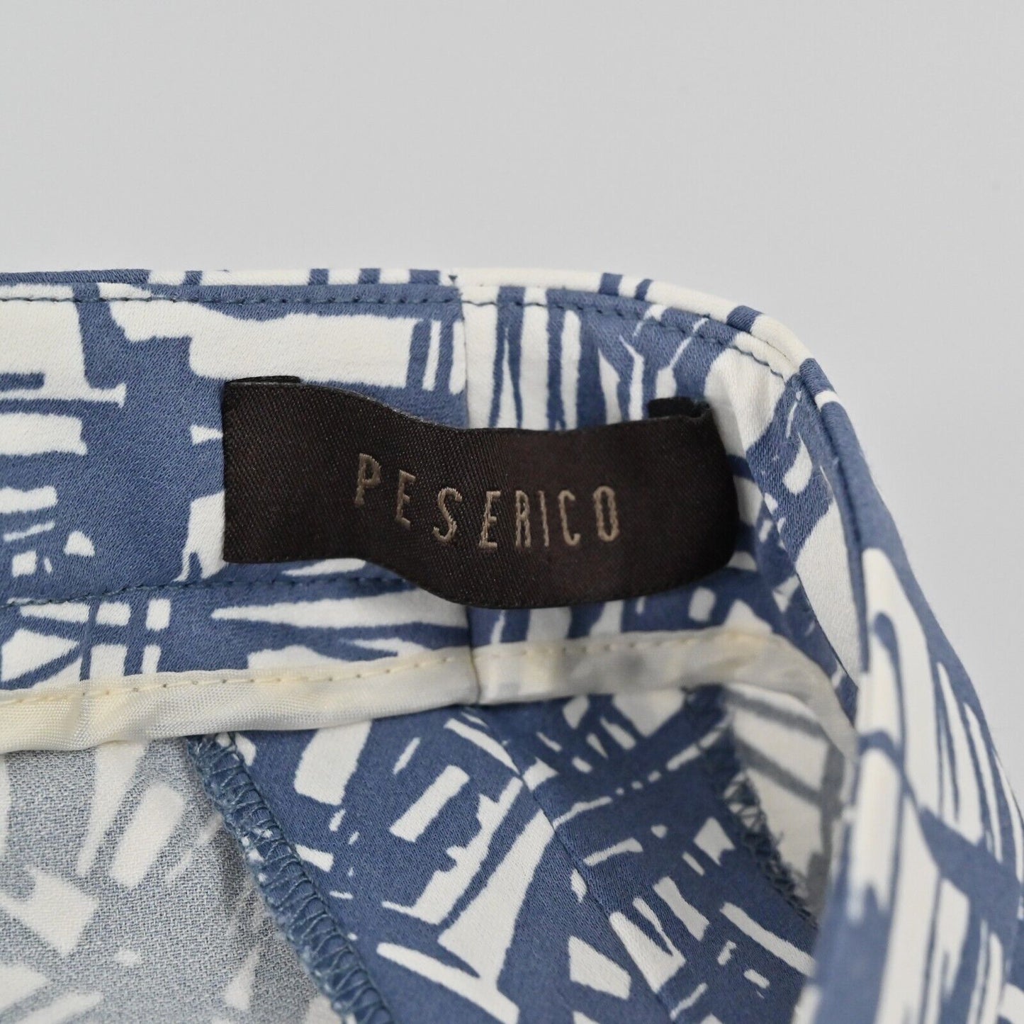 PESERICO Pants Womens Size 42 Blue White Abstract Printed Skinny Leg Stretch