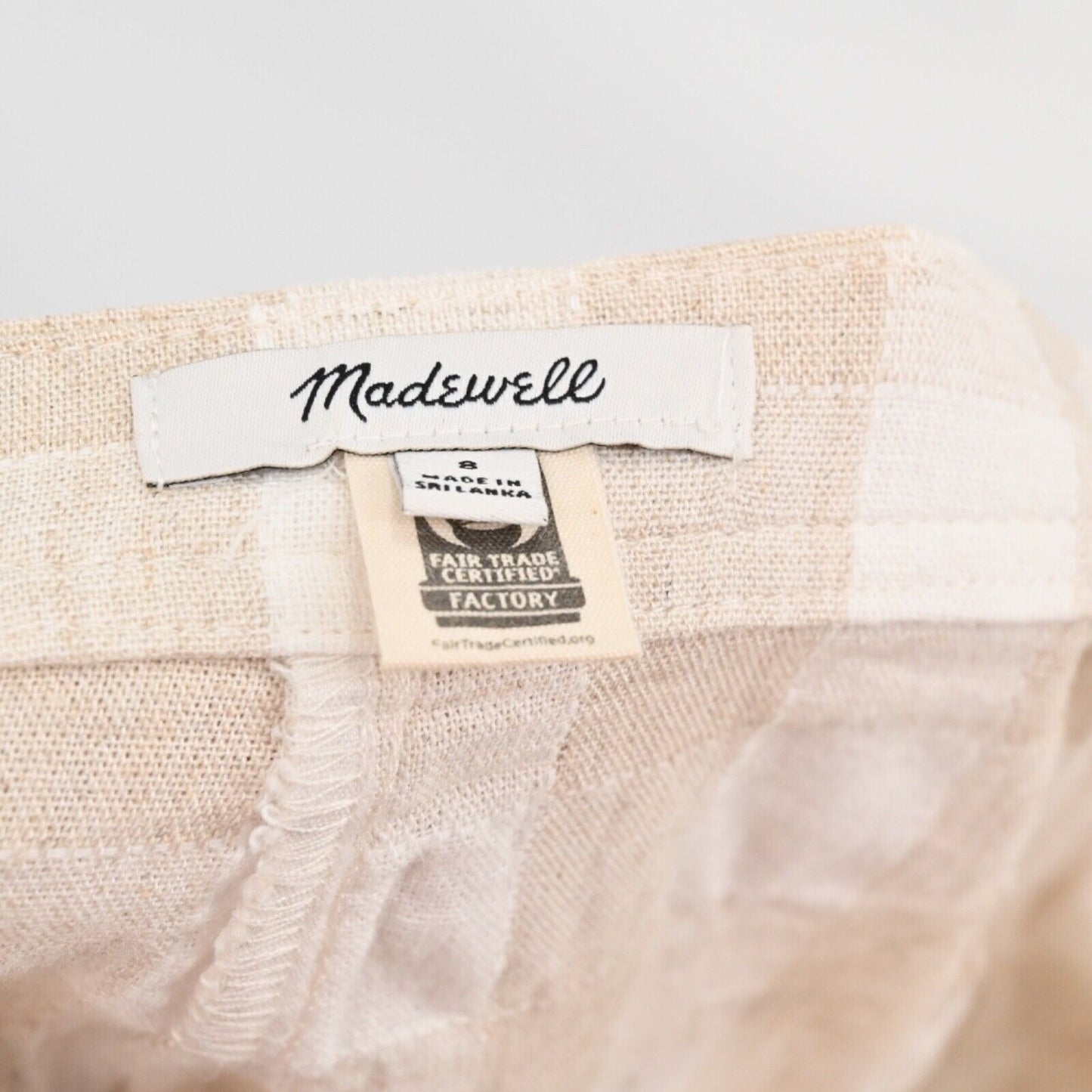MADEWELL Skirt Womens Size 8 Tulip Hem Wrap Mini Tan Buffalo Check Linen Cotton