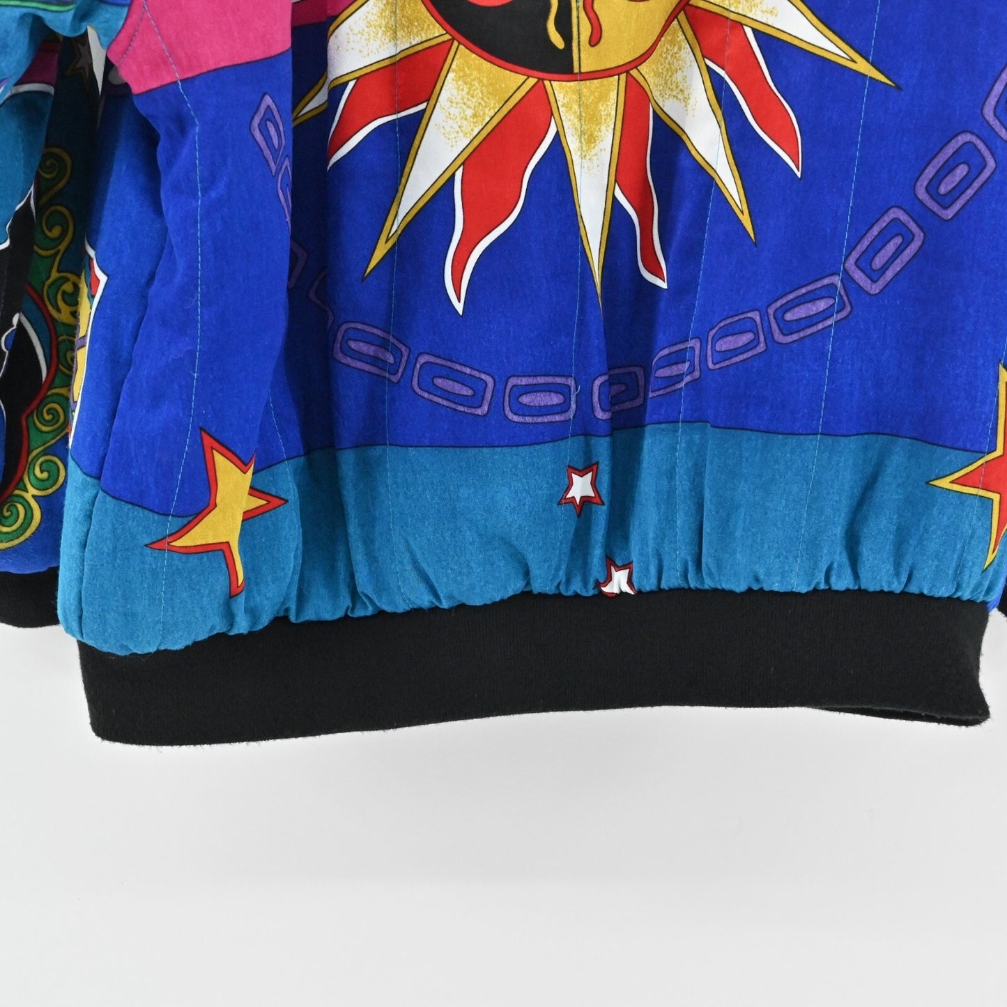 Vtg Bomber Jacket Womens Size L Dopamine Maximalist Sun Star Print Janeve Boho