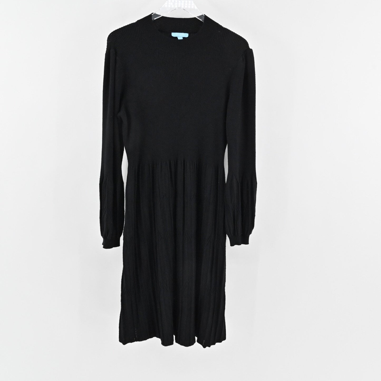 DRAPER JAMES Sweater Dress Sz XL Black Pleated Mock Neck Puff Sleeve Retro RSVP